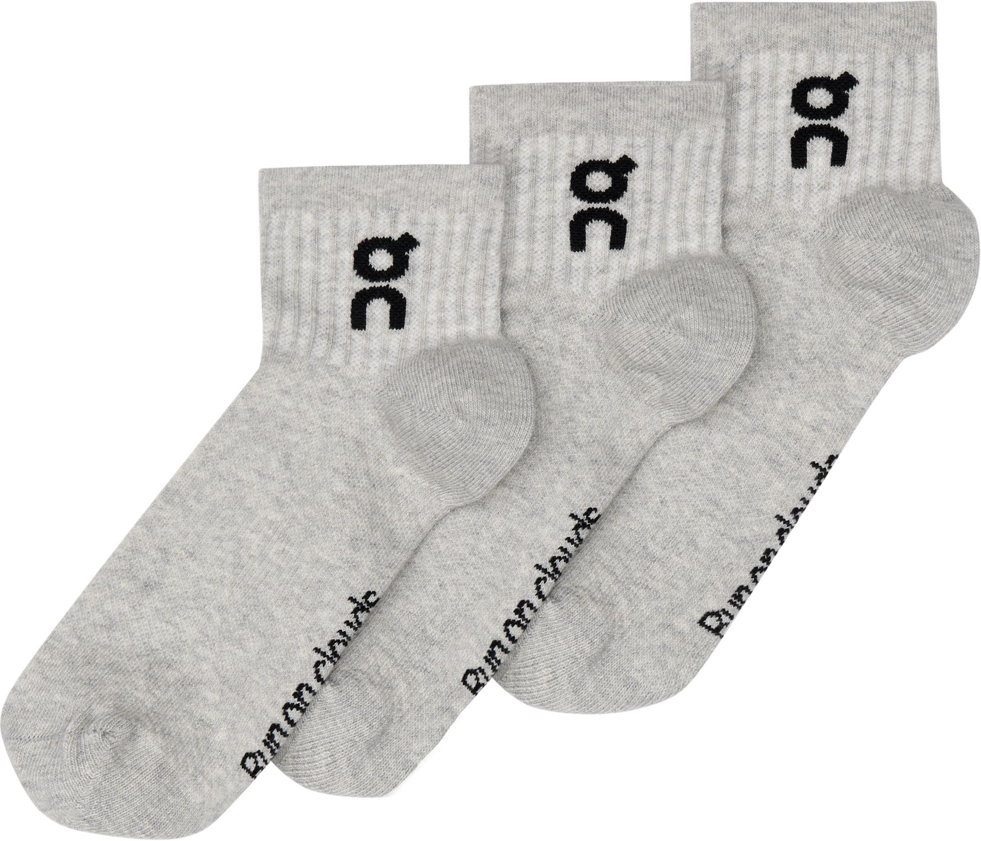 On Adult Logo Quarter Socks - 3 Pack Heather Gray thumbnail