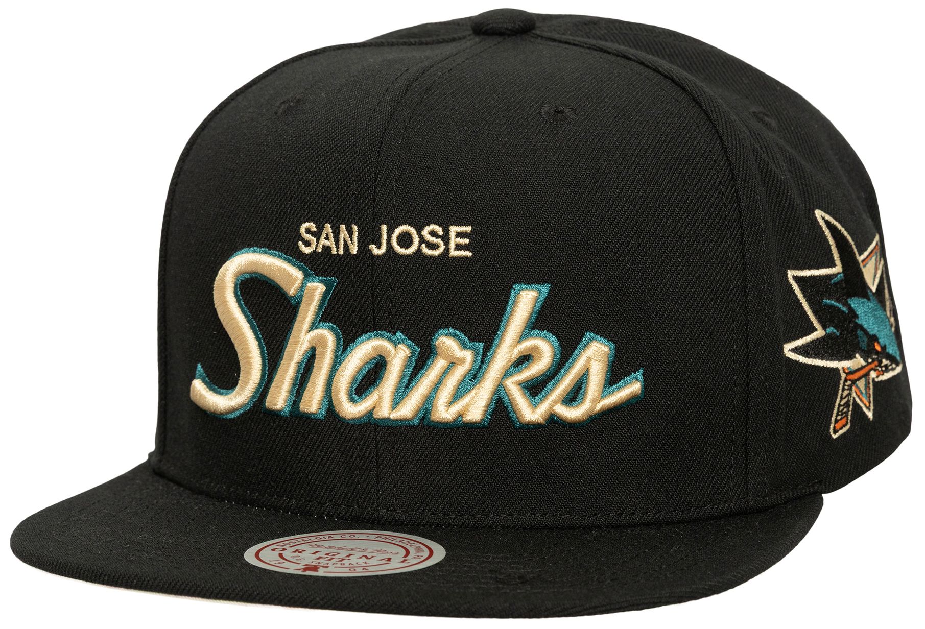 Mitchell &amp; Ness Adult San Jose Sharks Black Script Snapback Hat