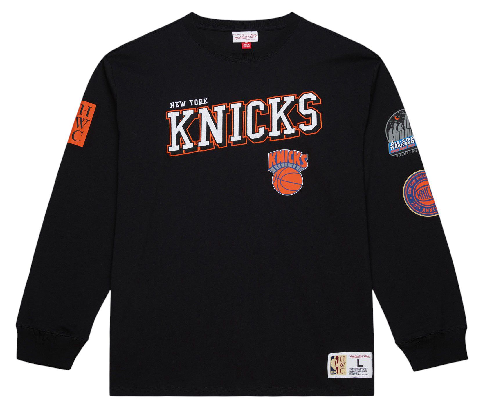 Mitchell & Ness Men's New York Knicks Black Retro Graphic Training Camp Long Sleeve T-Shirt