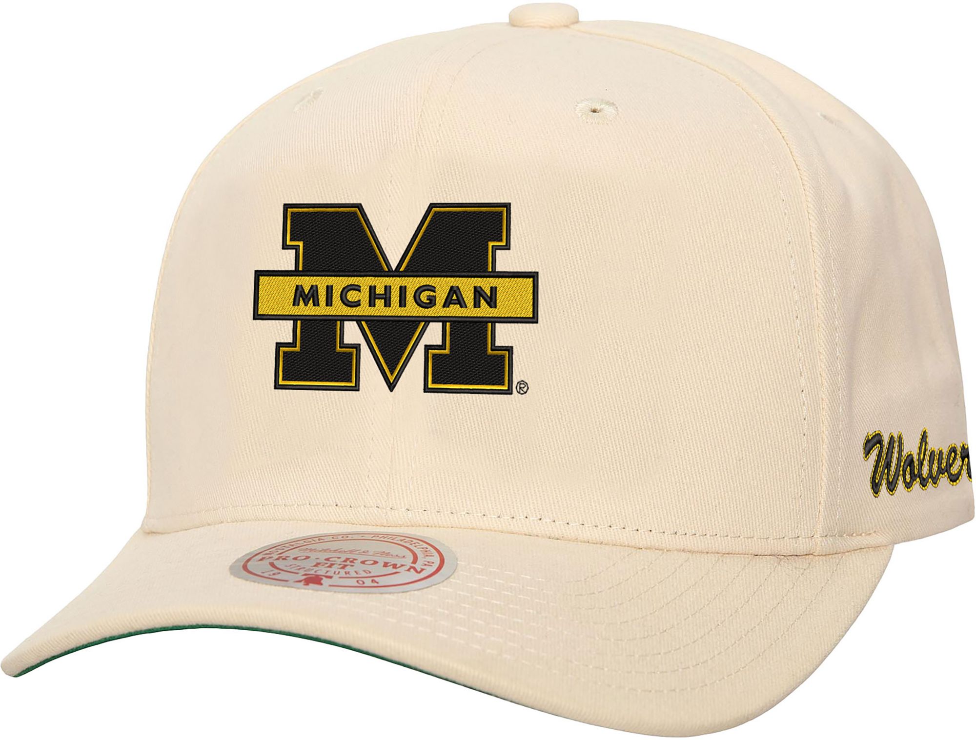 Mitchell & Ness Men's Michigan Wolverines Cream Pro Crown Adjustable Snapback Hat