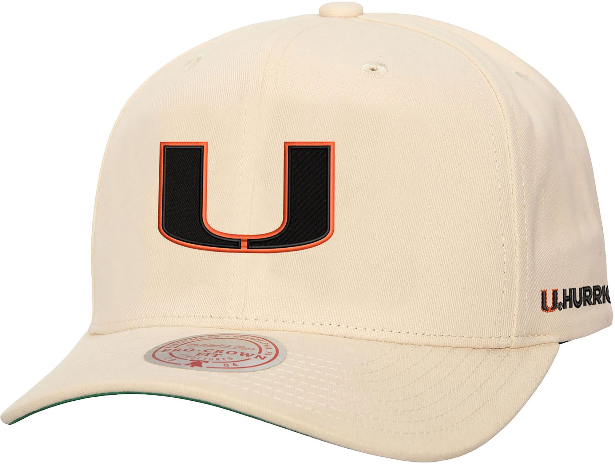 Mitchell & Ness Men's Miami Hurricanes Cream Pro Crown Adjustable Snapback Hat