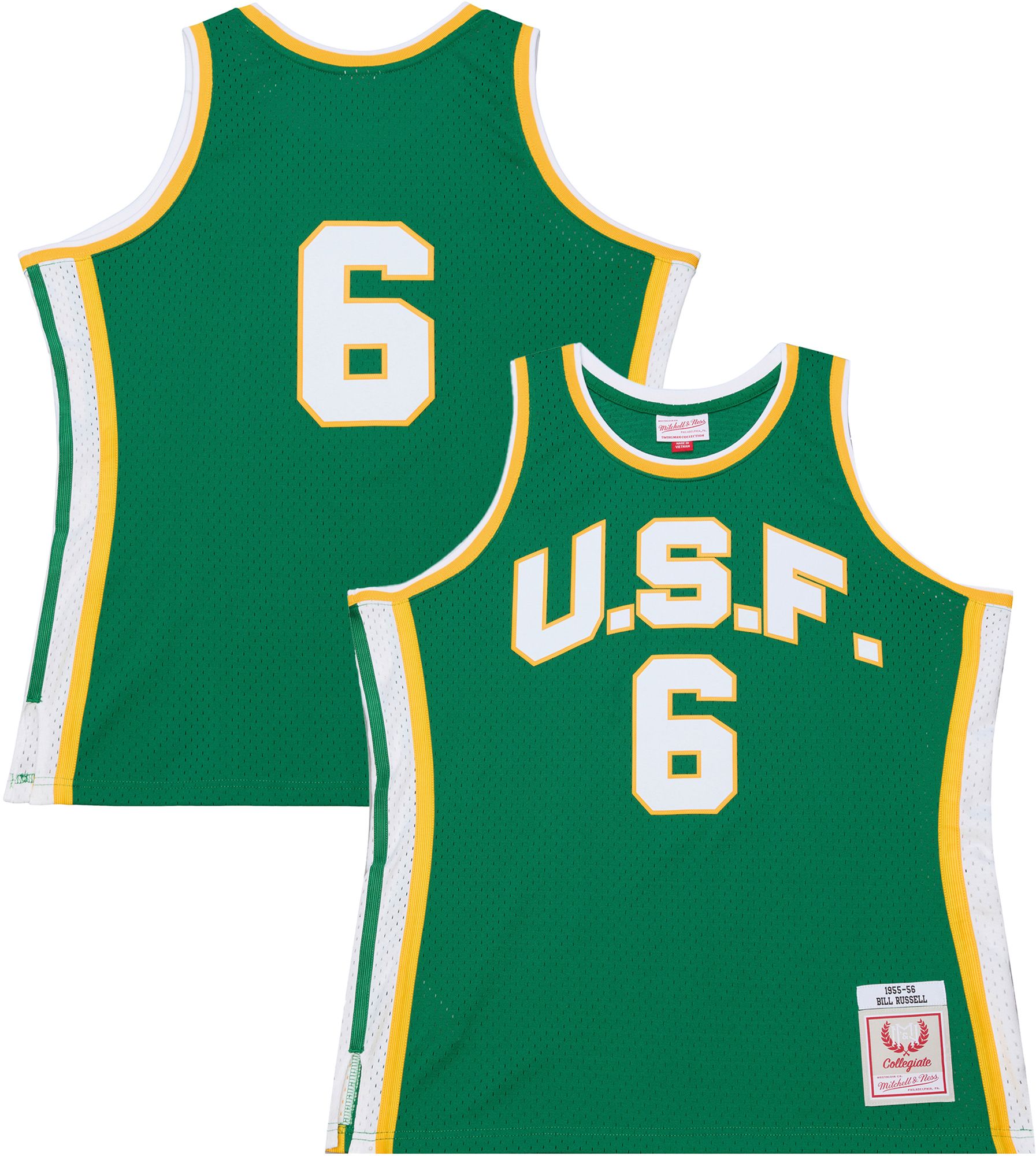 Mitchell &amp; Ness Men's USF Bill Russell #6 Green Replica Throwback Jersey