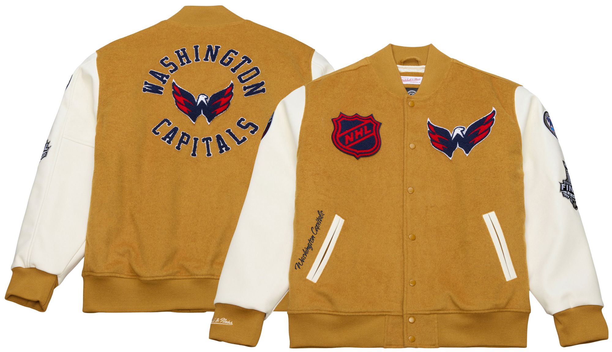 Mitchell & Ness Men's Washington Capitals Tan Dusted Varsity Jacket