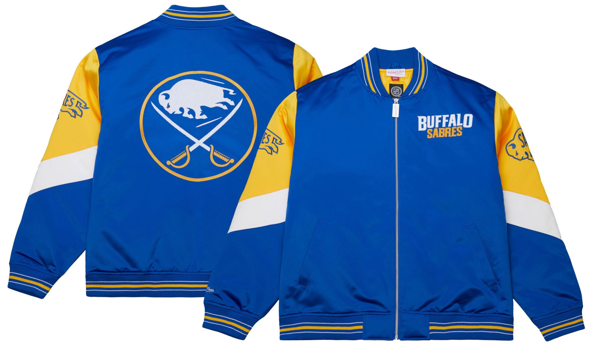 Mitchell &amp; Ness Men's Buffalo Sabres Blue 'Throw it Back' Heavyweight Satin Jacket