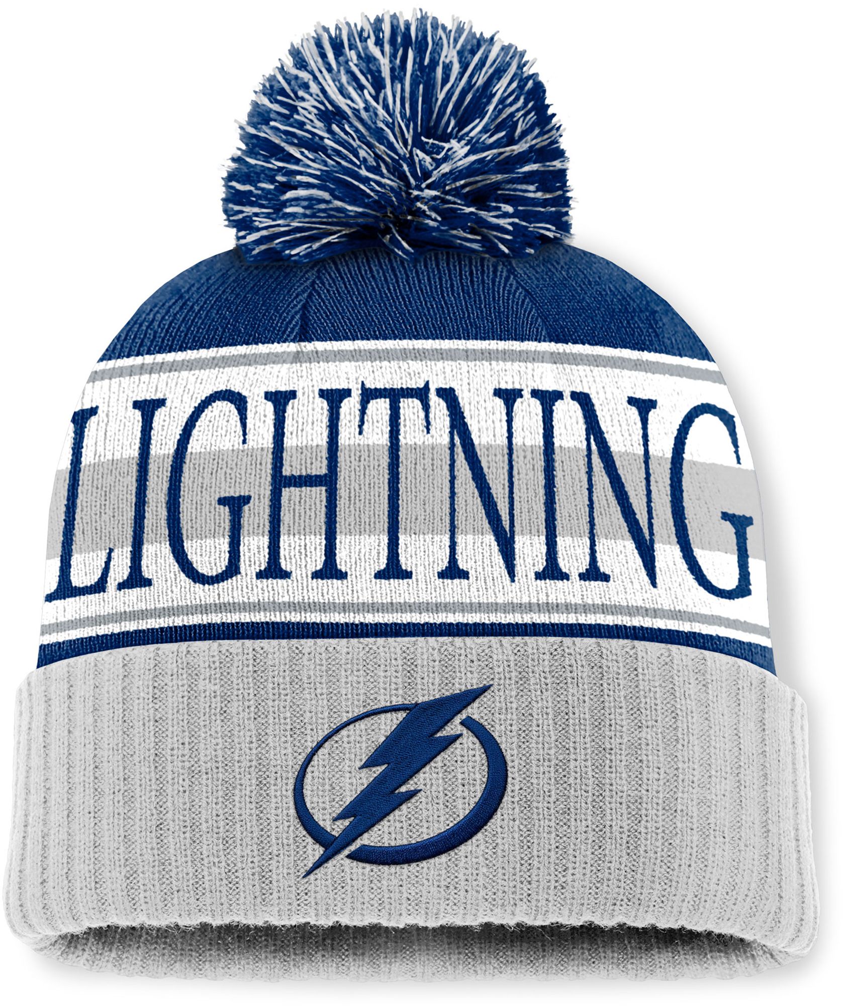 Mitchell & Ness Men's Tampa Bay Lightning Navy and Grey Classic Pom Knit Beanie
