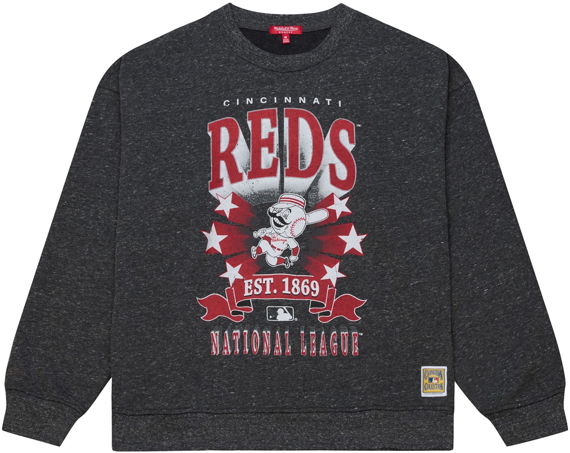 Mitchell & Ness Women's Cincinnati Reds Black Enxyme Star Crewneck Sweatshirt