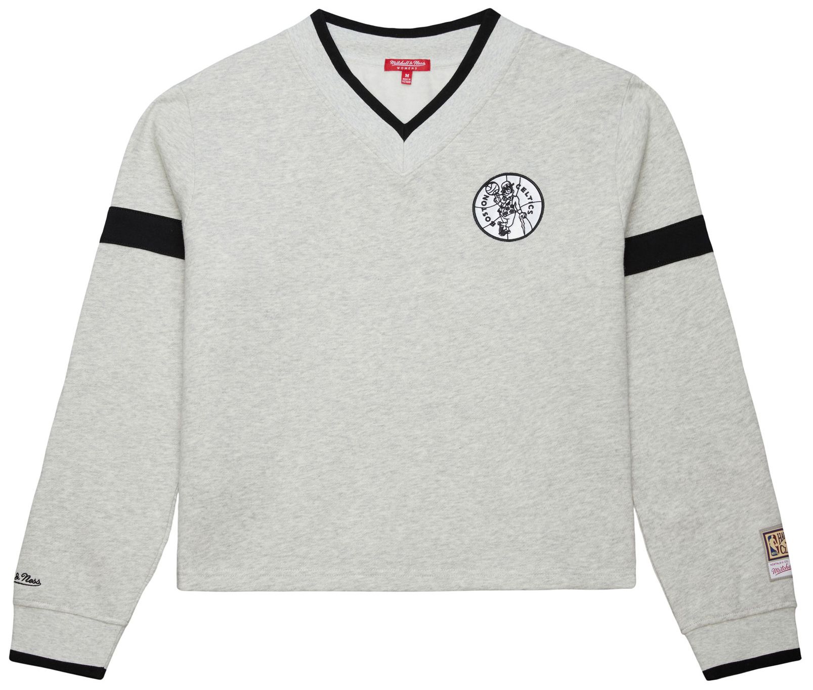 Mitchell & Ness Women's Boston Celtics Hardwood Classics Off White Cropped V-Neck Sweatshirt