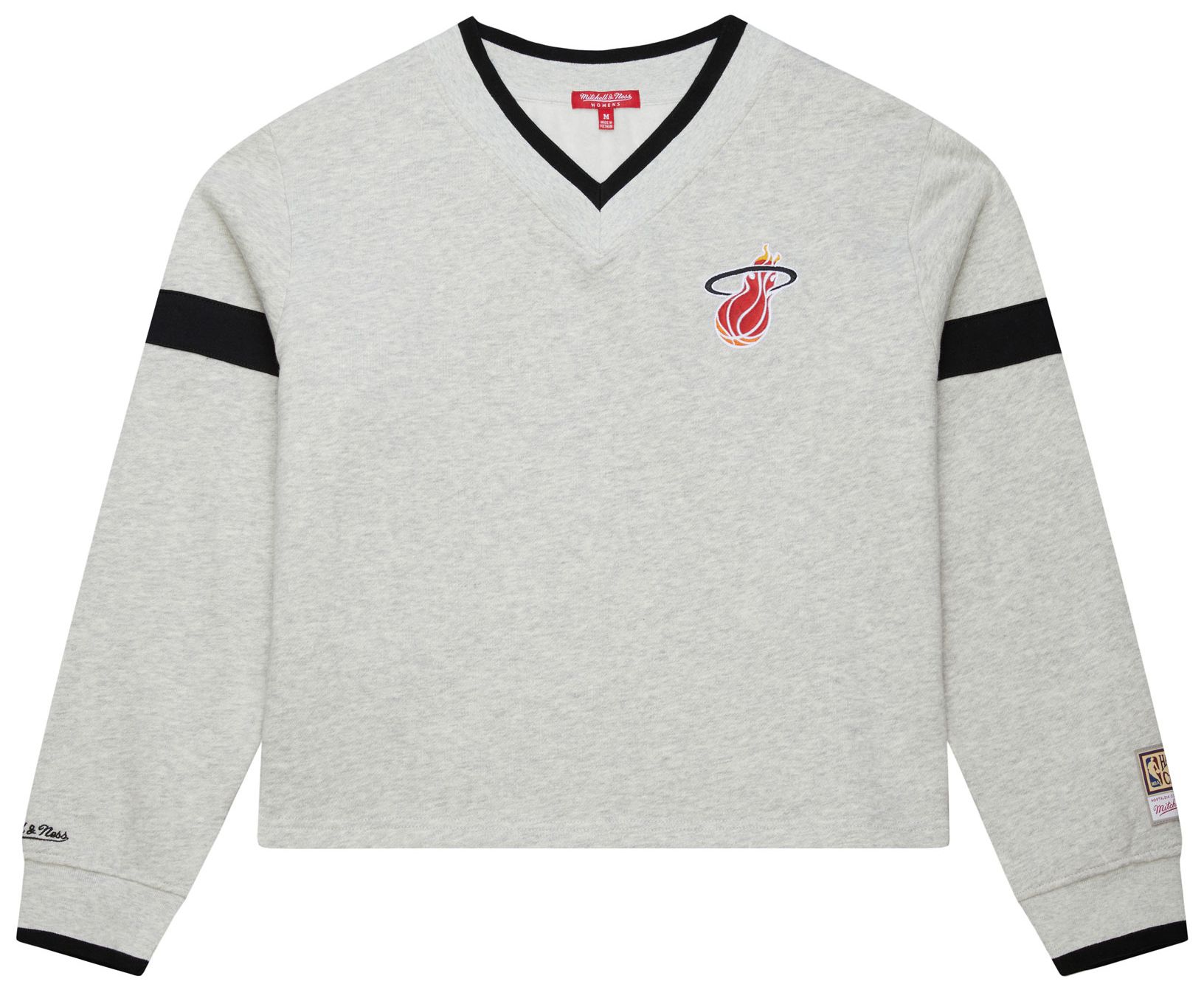 Mitchell & Ness Women's Miami Heat Hardwood Classics Off White Cropped V-Neck Sweatshirt