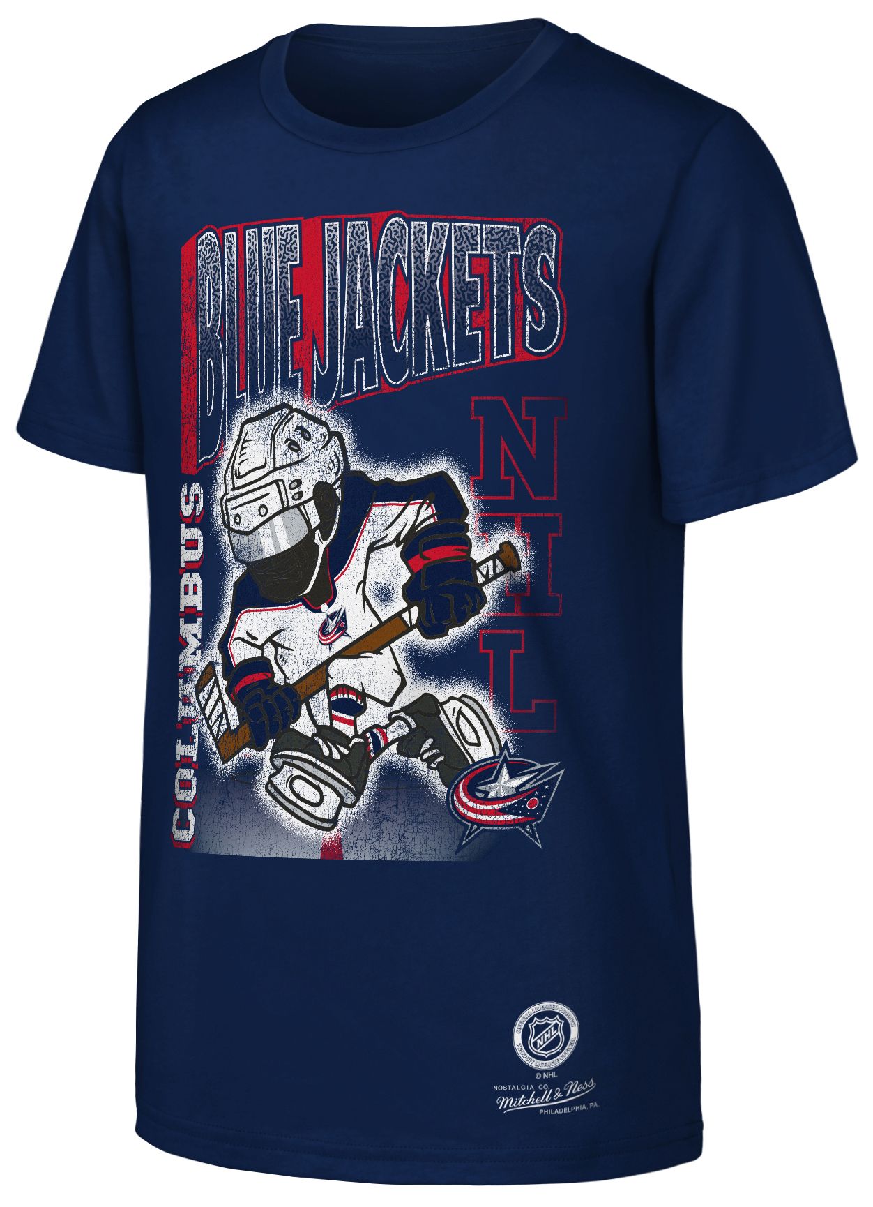 Mitchell & Ness Youth Columbus Blue Jackets Navy 90's Kid Character Short Sleeve T-Shirt