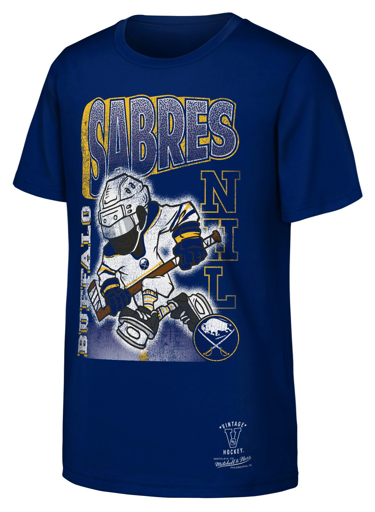 Mitchell & Ness Youth Buffalo Sabres Royal 90's Kid Character Short Sleeve T-Shirt