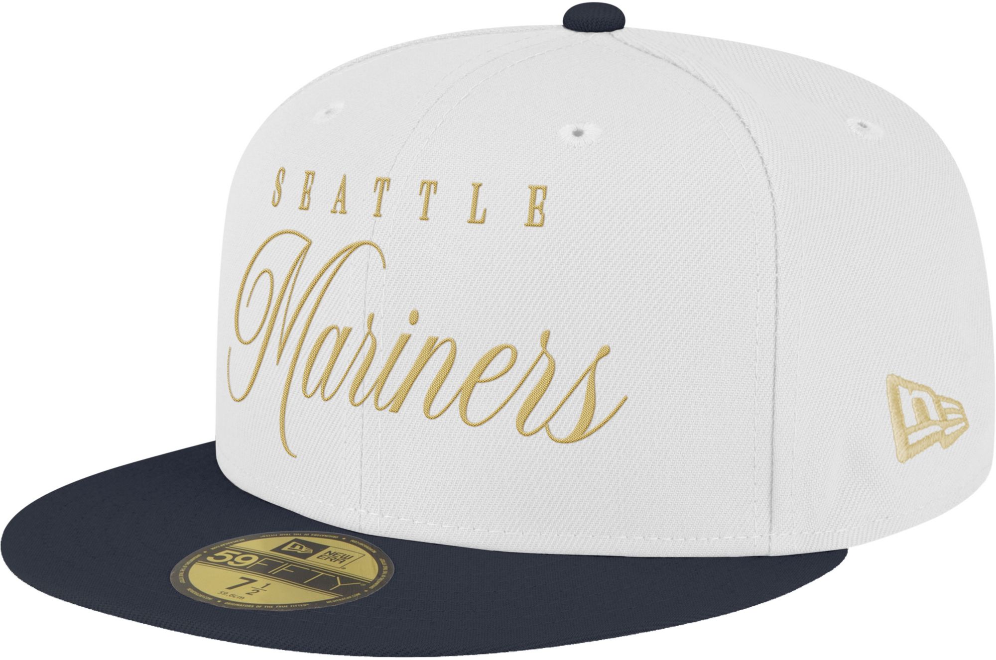New Era Adult Seattle Mariners White 59Fifty Scripted Fitted Hat