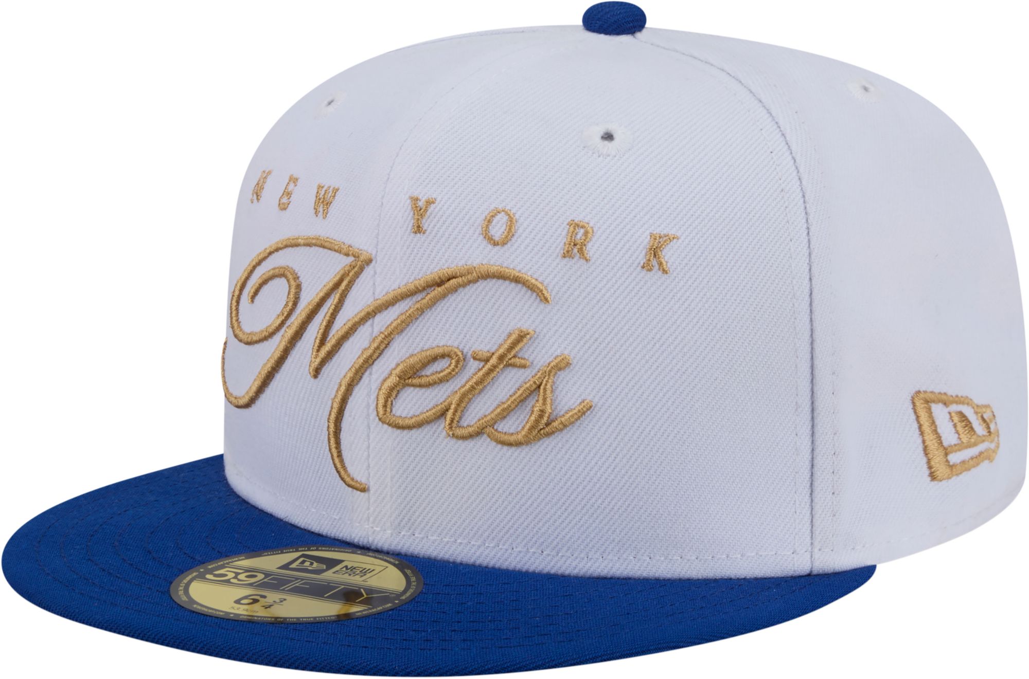 New Era Adult New York Mets White 59Fifty Scripted Fitted Hat