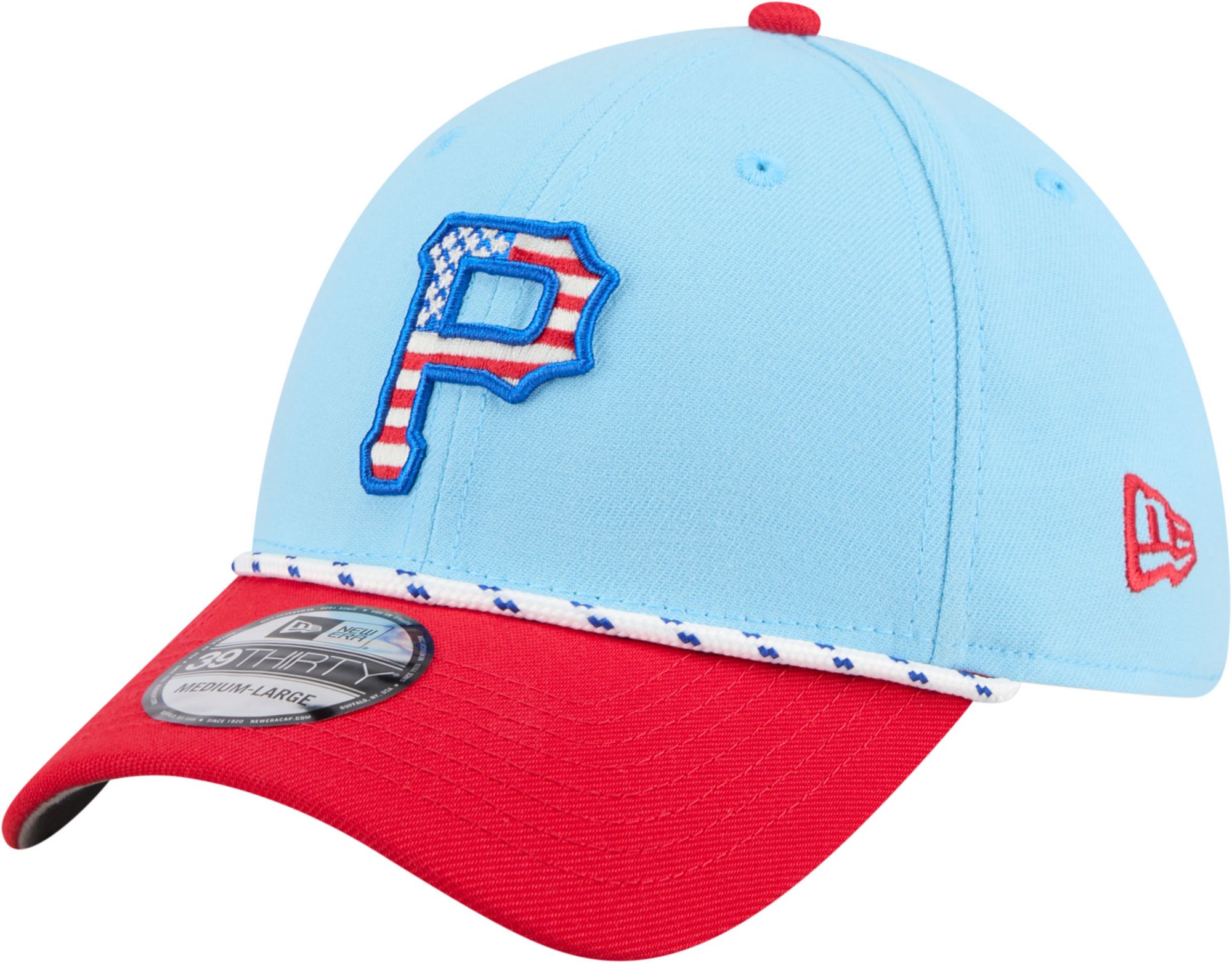New Era Adult Pittsburgh Pirates Fourth of July 2025 Light Blue 39Thirty Stretch Fit Hat