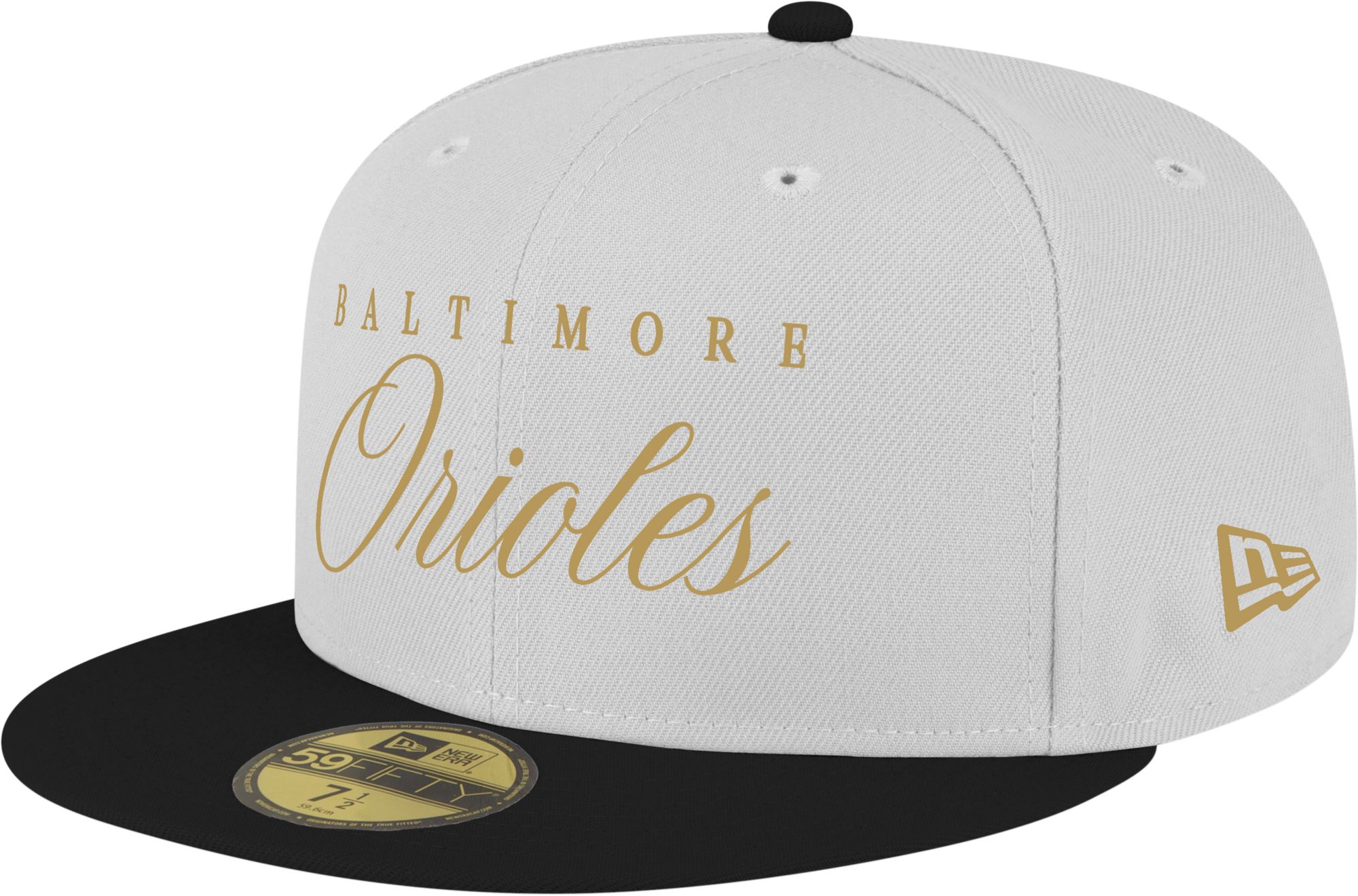 New Era Adult Baltimore Orioles White 59Fifty Scripted Fitted Hat