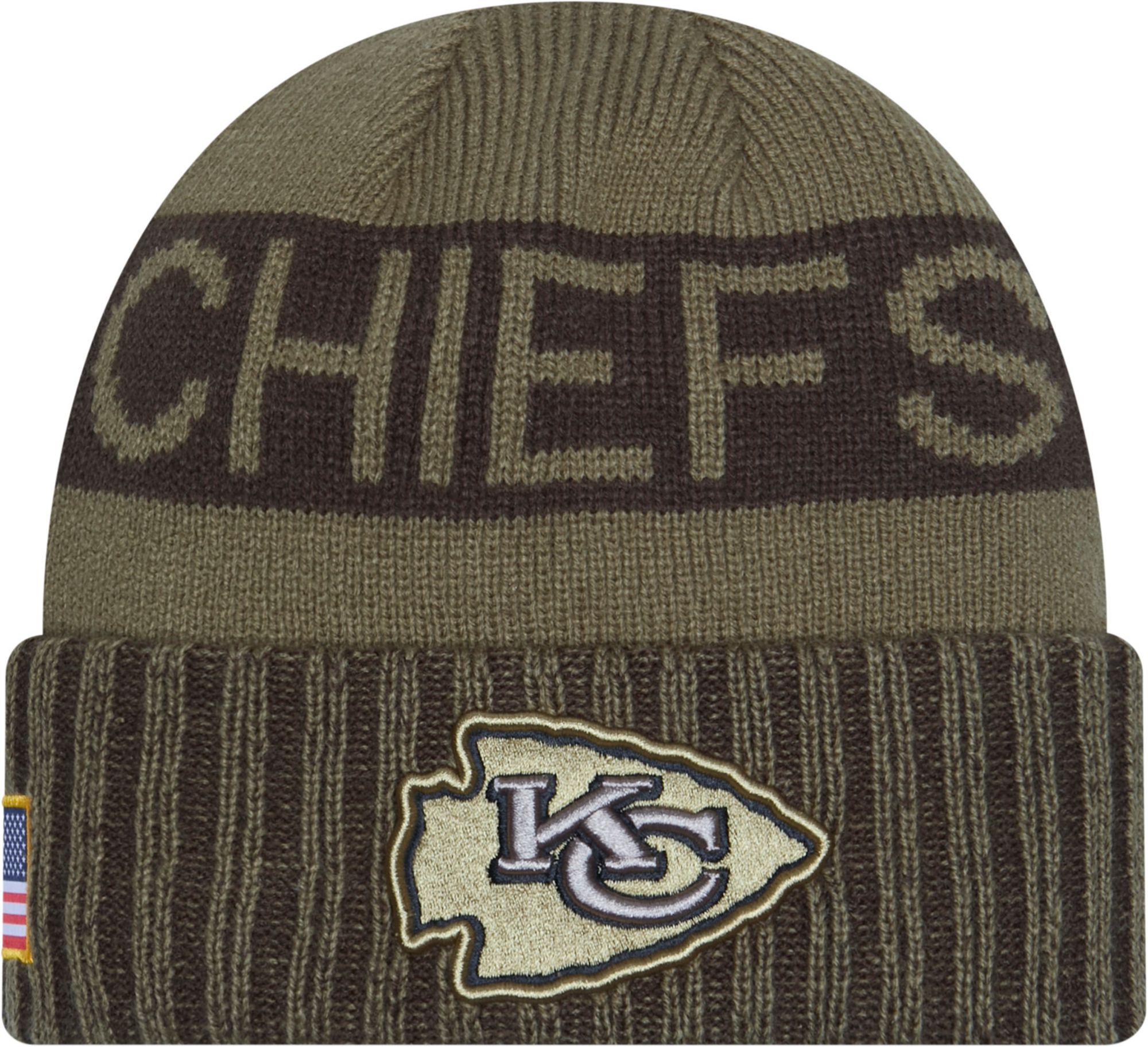 New Era Adult Kansas City Chiefs Salute To Service 2025 Olive Green Knit Beanie