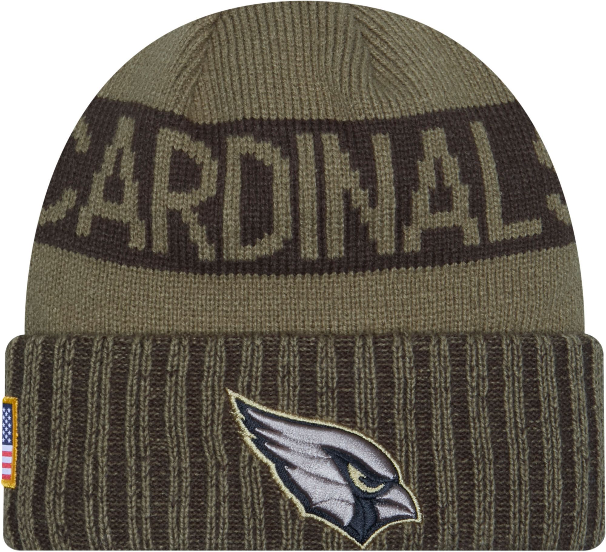 New Era Adult Arizona Cardinals Salute To Service 2025 Dark Moss Knit Beanie