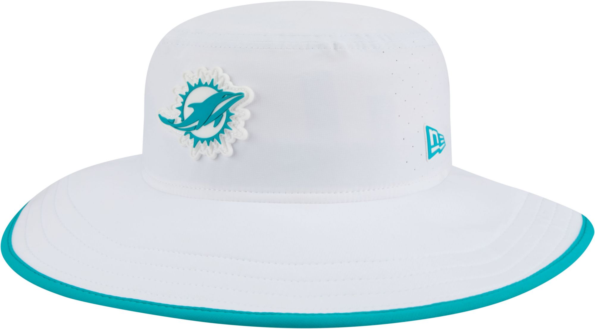 New Era Adult Miami Dolphins Training Camp 2025 Panama White Adjustable Bucket Hat