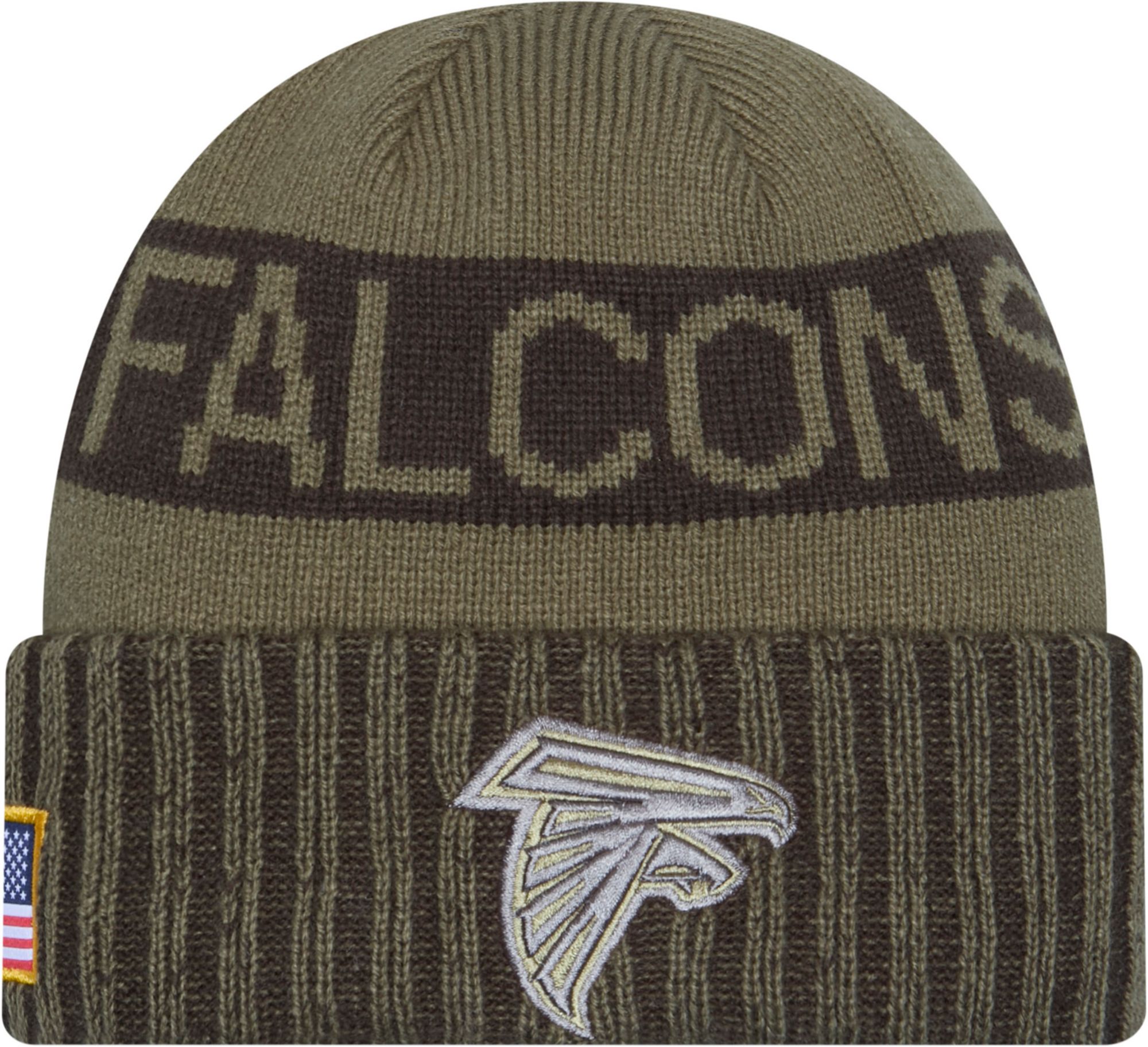 New Era Adult Atlanta Falcons Salute To Service 2025 Olive Green Knit Beanie