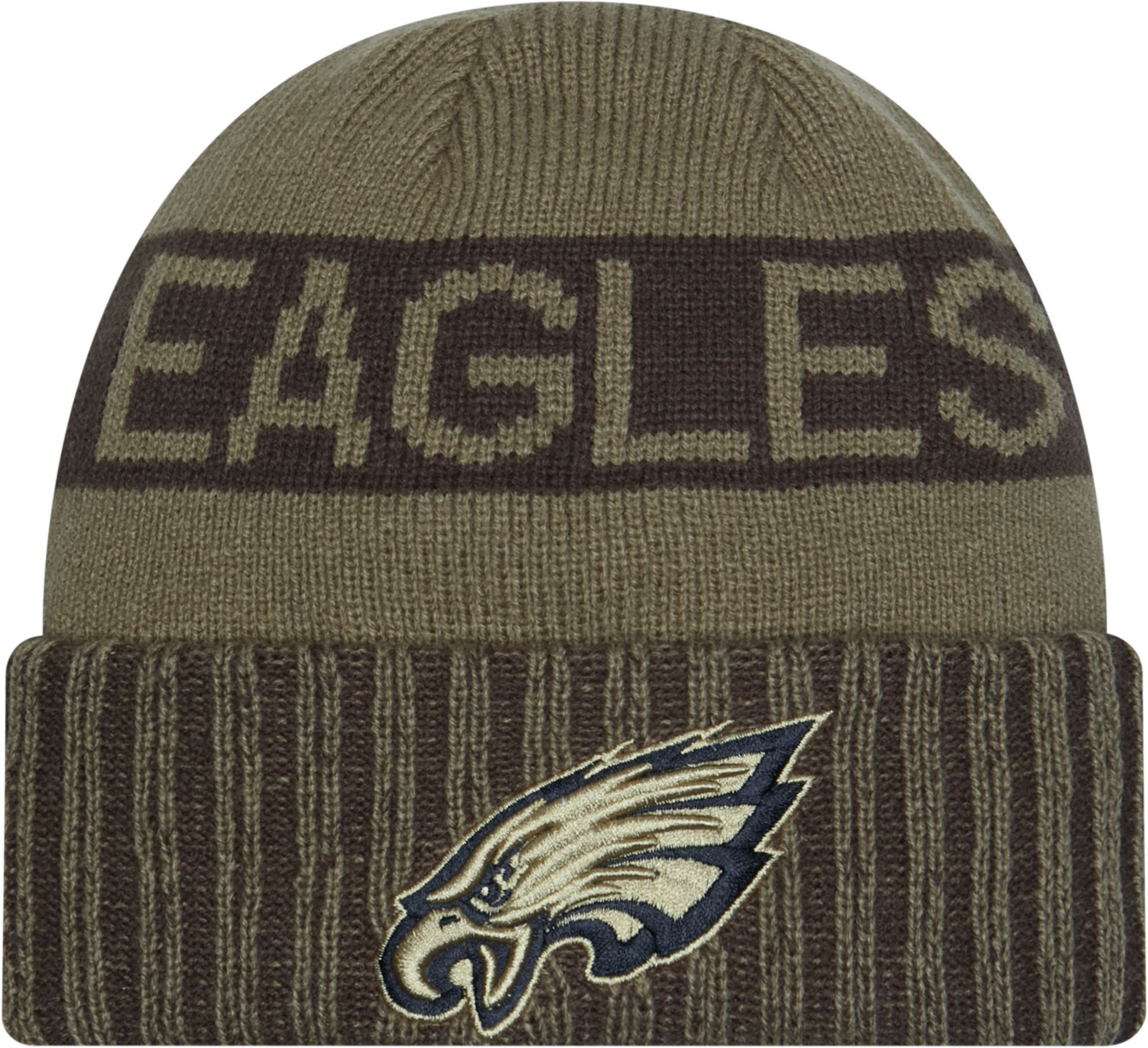 New Era Adult Philadelphia Eagles Salute To Service 2025 Olive Green Knit Beanie