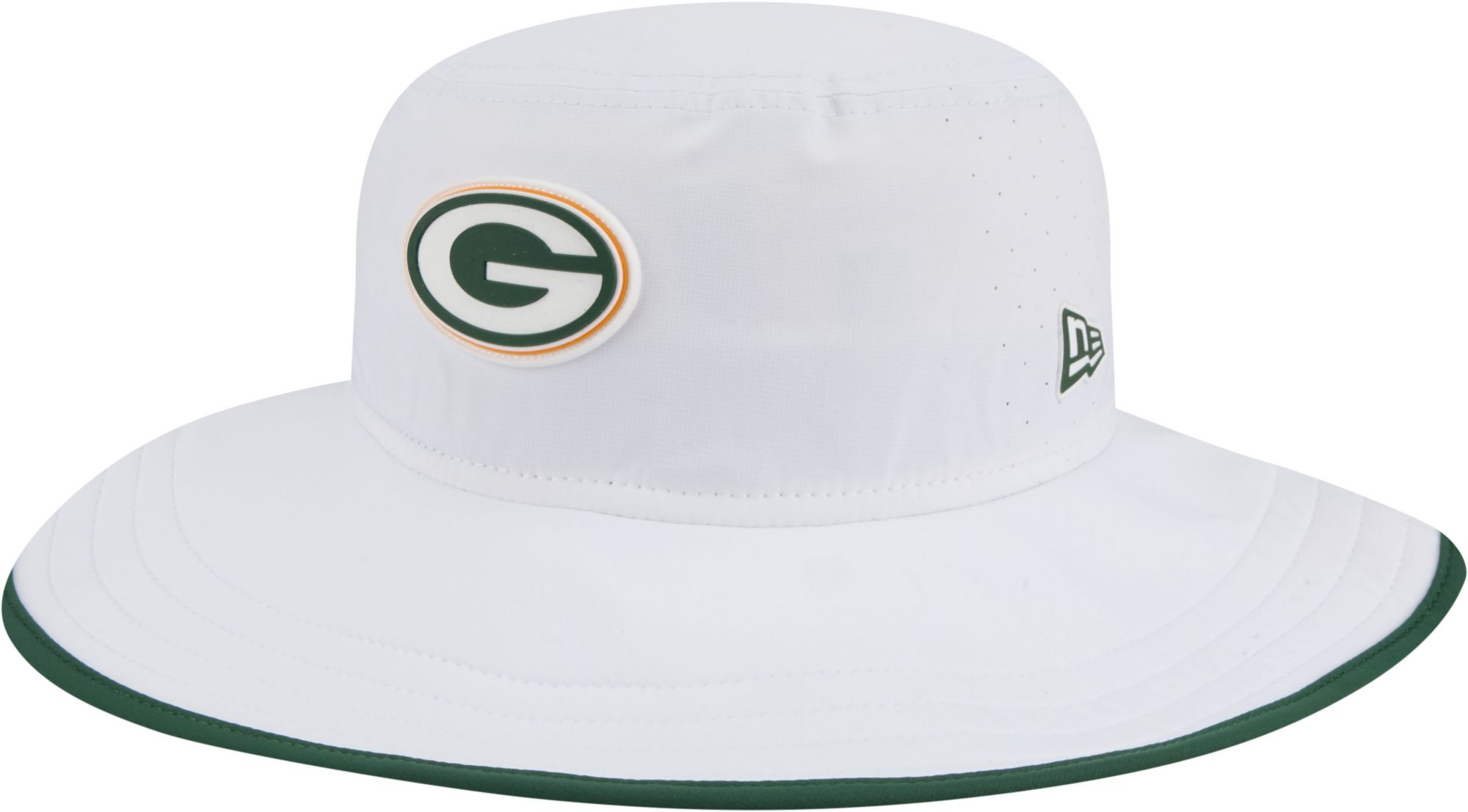 New Era Adult Green Bay Packers Training Camp 2025 Panama White Adjustable Bucket Hat