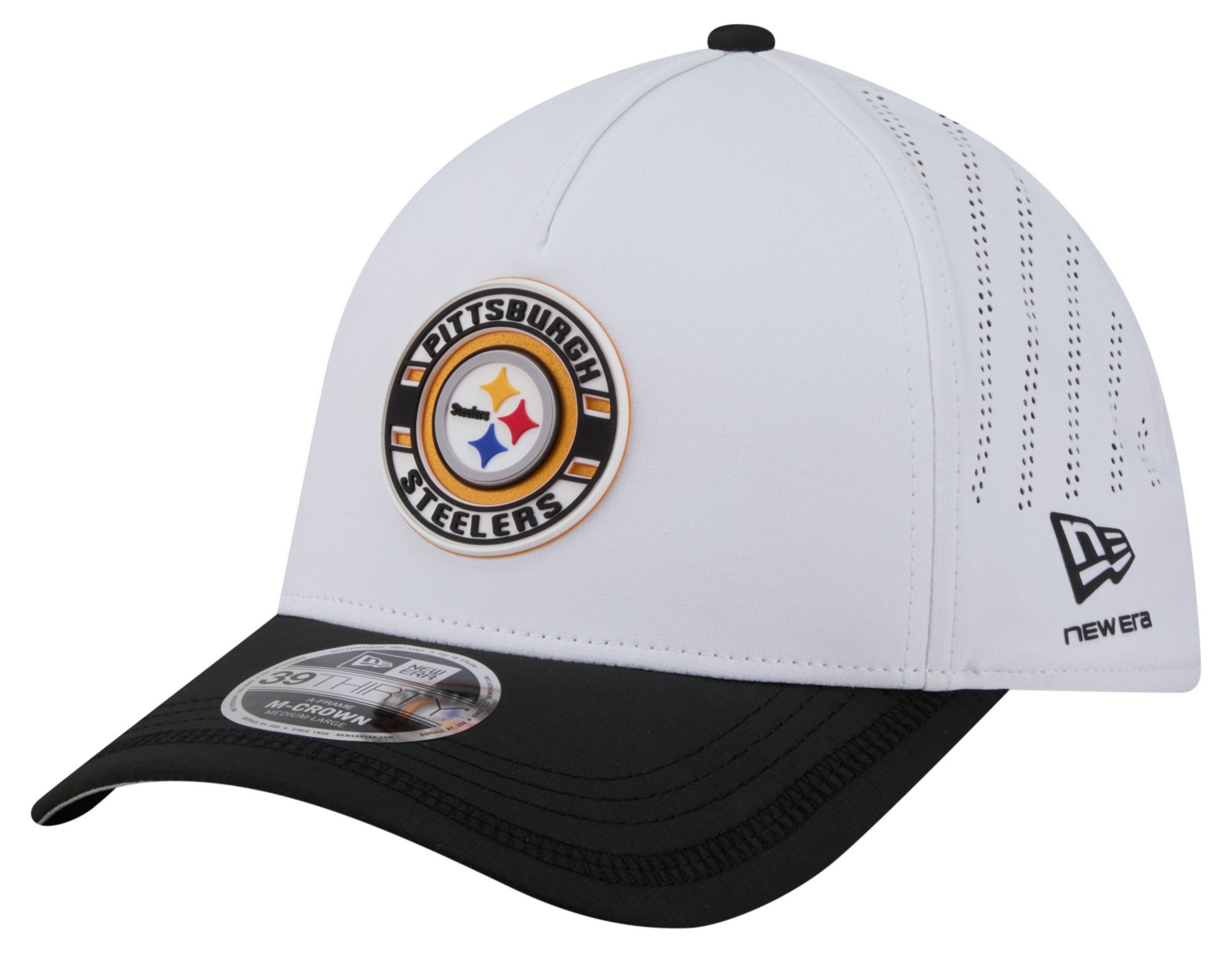 New Era Adult Pittsburgh Steelers White Patch 39Thirty Stretch Fit Hat