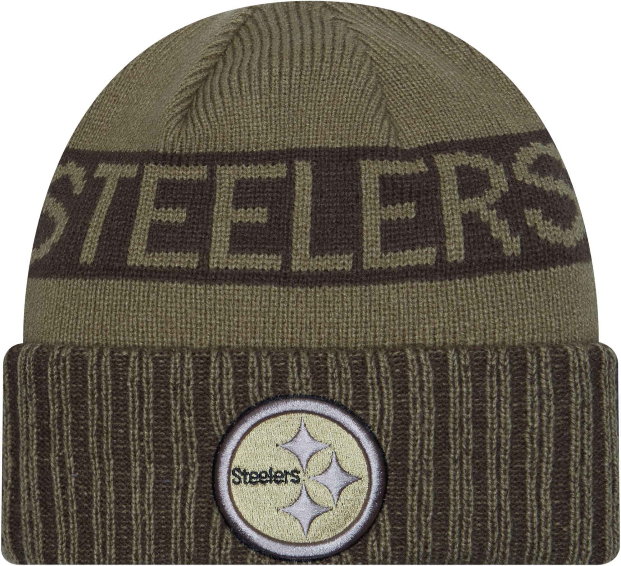 New Era Adult Pittsburgh Steelers Salute To Service 2025 Olive Green Knit Beanie