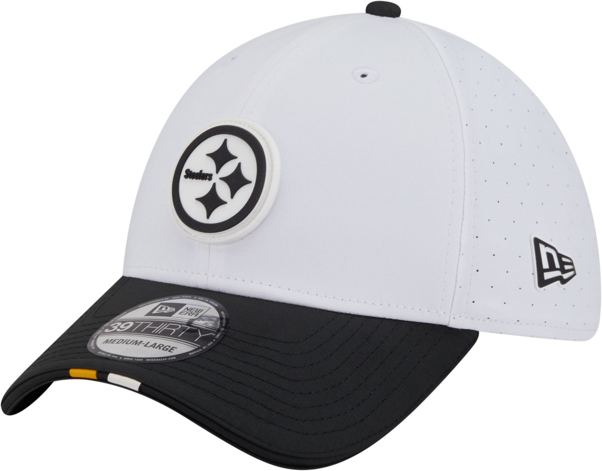 New Era Adult Pittsburgh Steelers Training Camp 2025 White 39Thirty Stretch Fit Hat