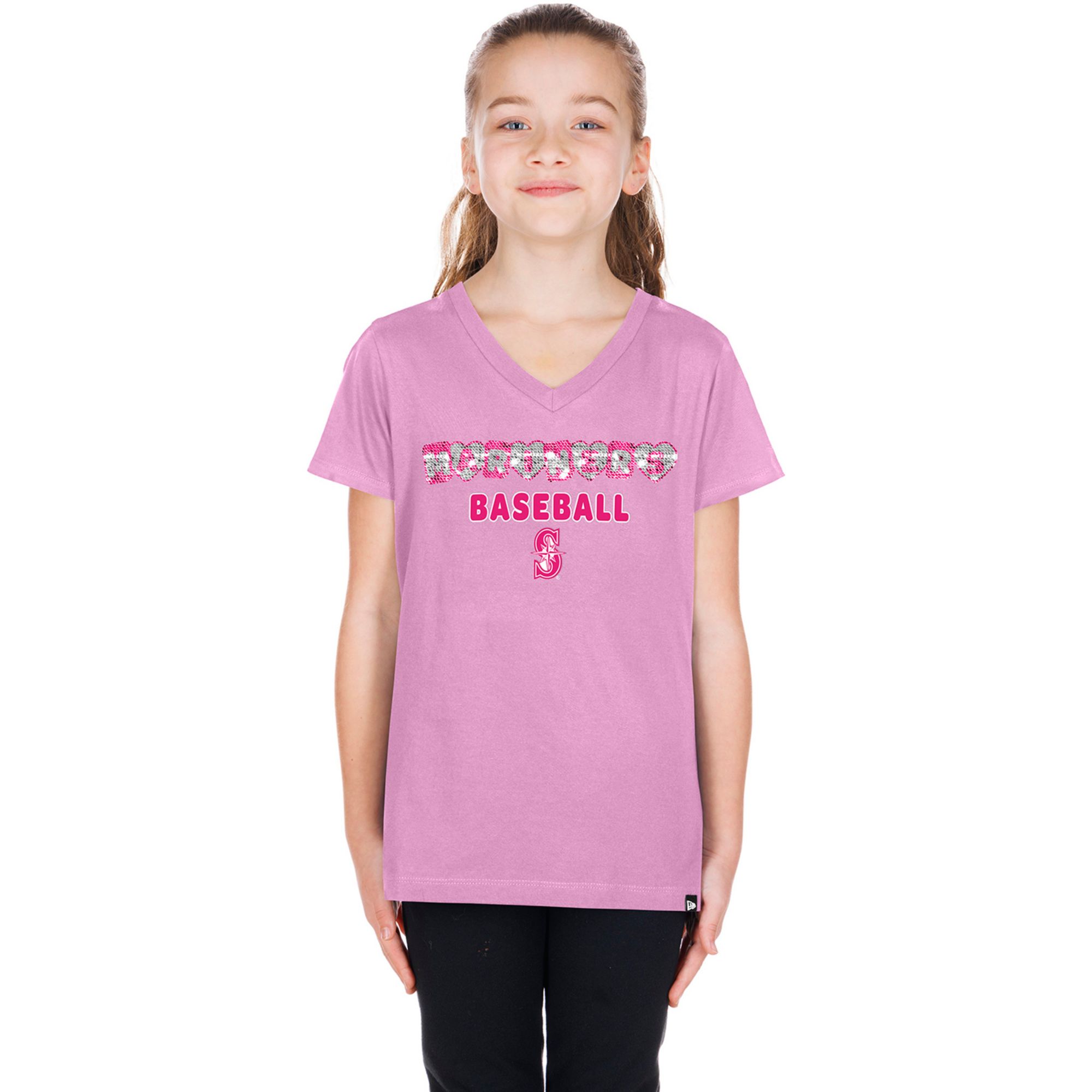 New Era Girls' Seattle Mariners Pink Sequin T-Shirt