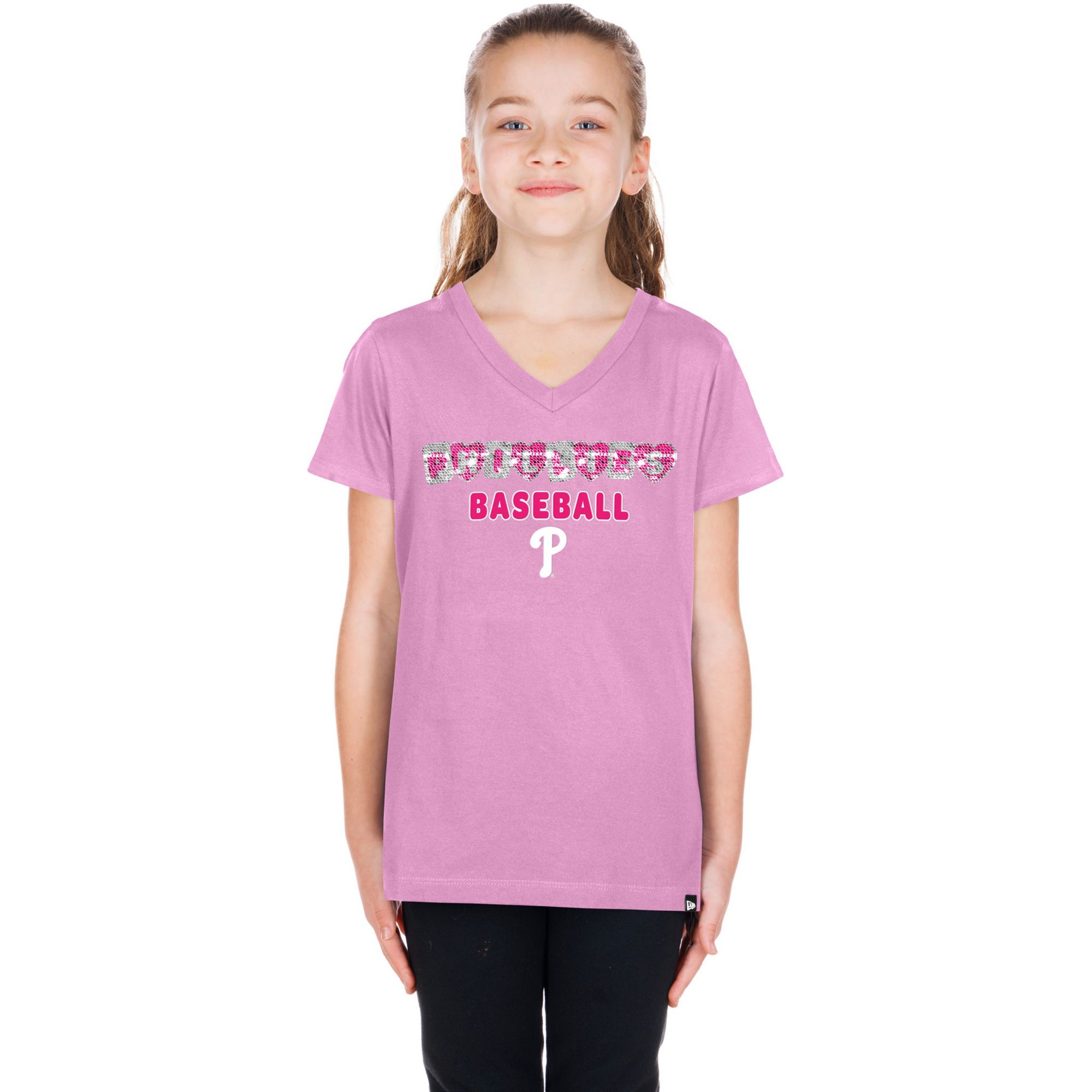 New Era Girls' Philadelphia Phillies Pink Sequin T-Shirt