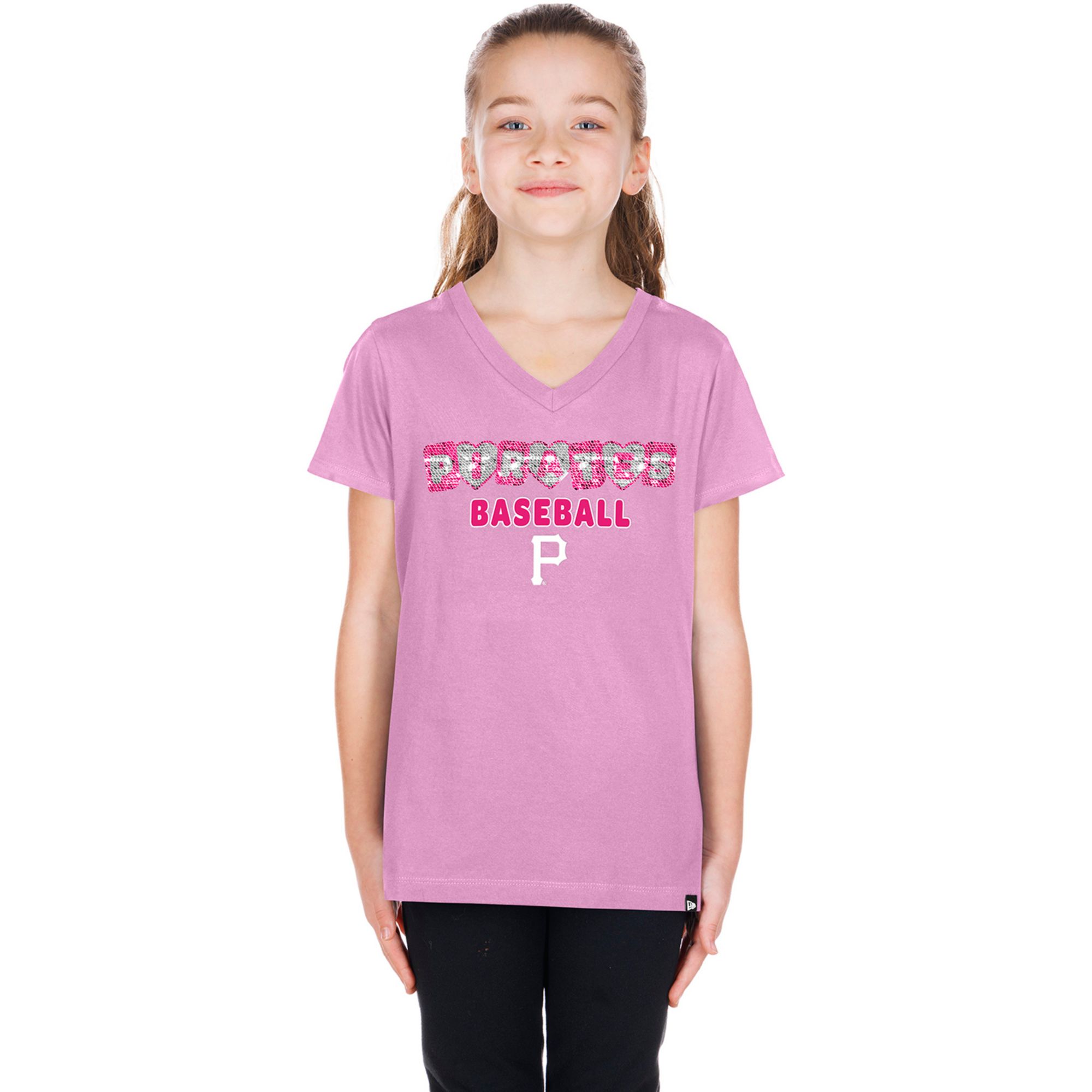 New Era Girls' Pittsburgh Pirates Pink Sequin T-Shirt