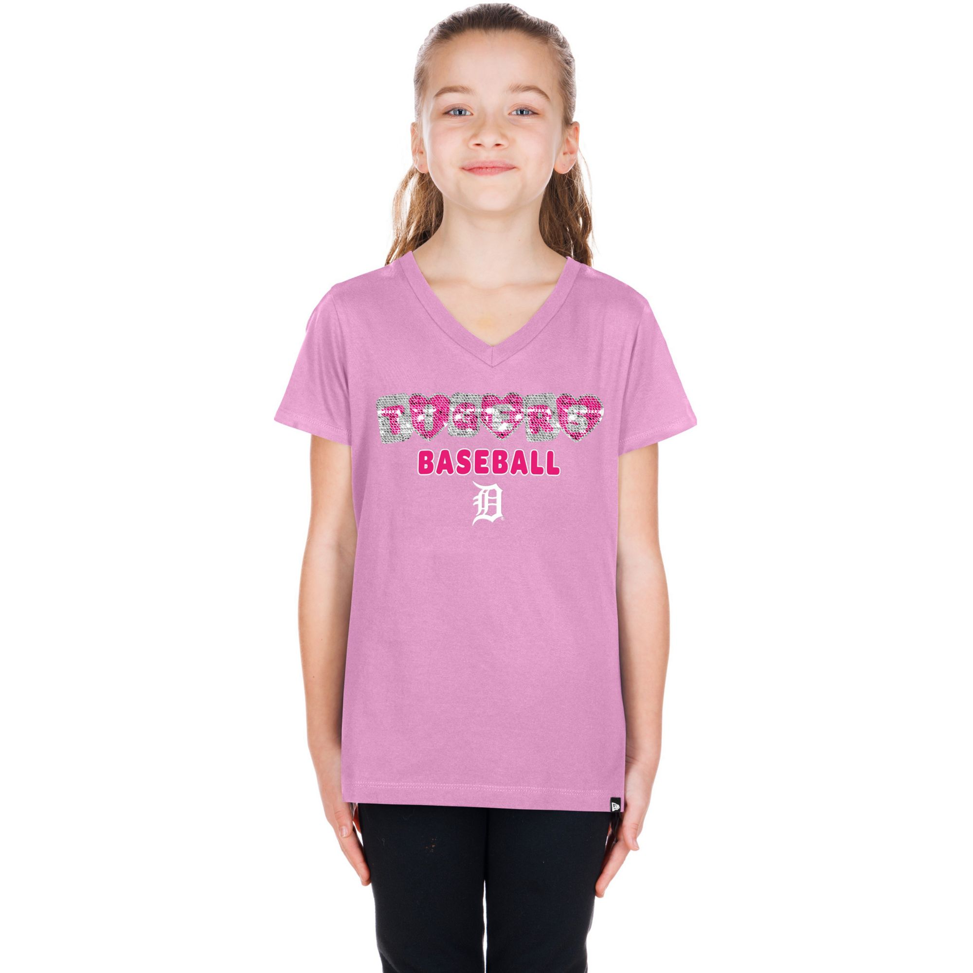 New Era Girls' Detroit Tigers Pink Sequin T-Shirt