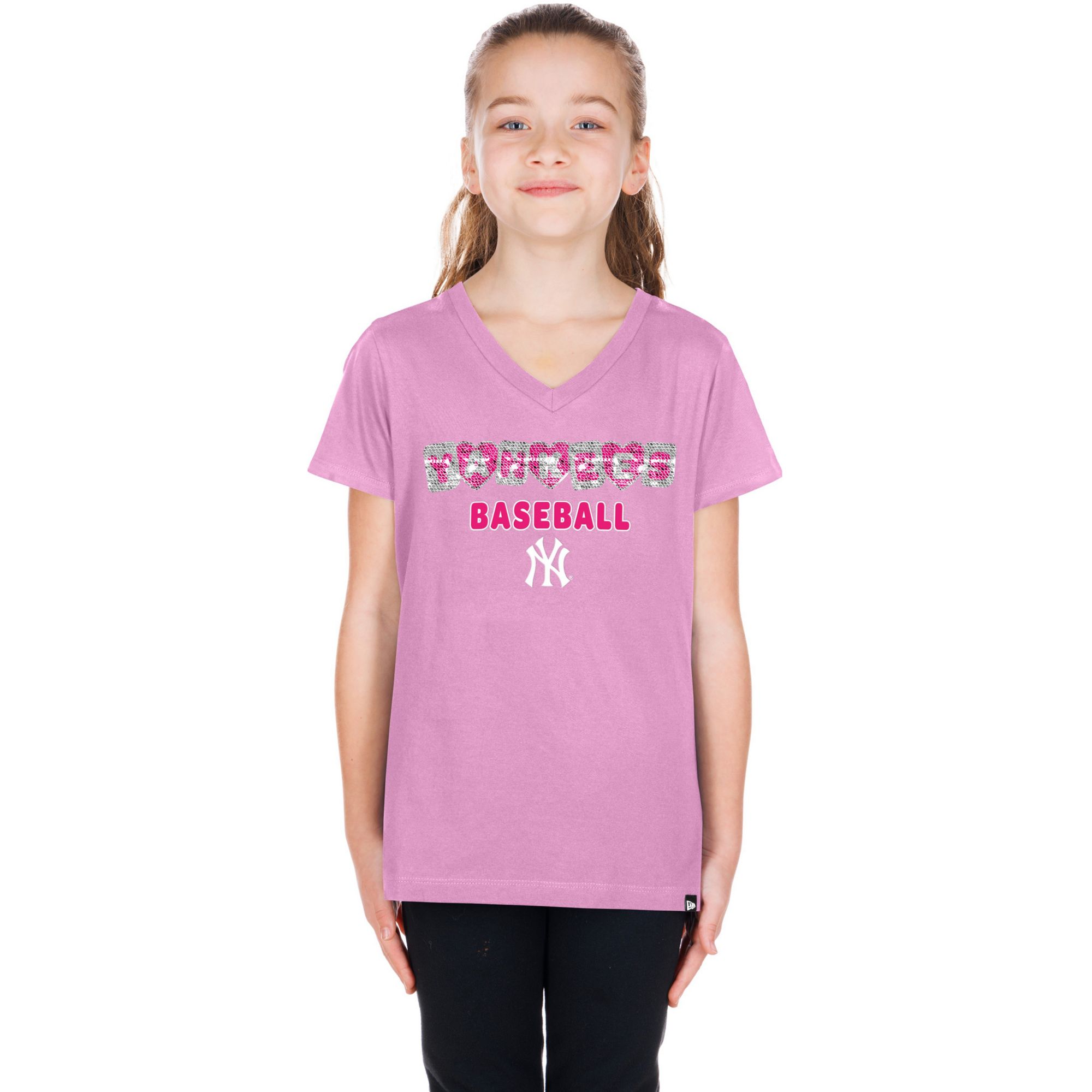 New Era Girls' New York Yankees Pink Sequin T-Shirt