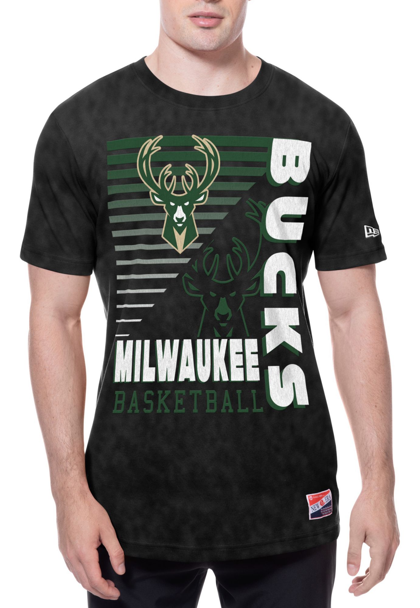 New Era Men's Milwaukee Bucks Black Throwback Washed T-Shirt