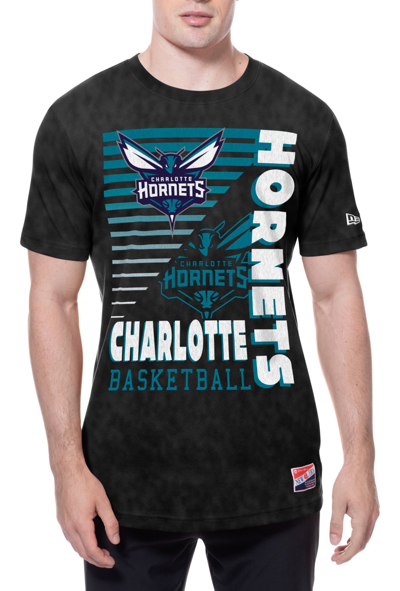 New Era Men's Charlotte Hornets Black Throwback Washed T-Shirt
