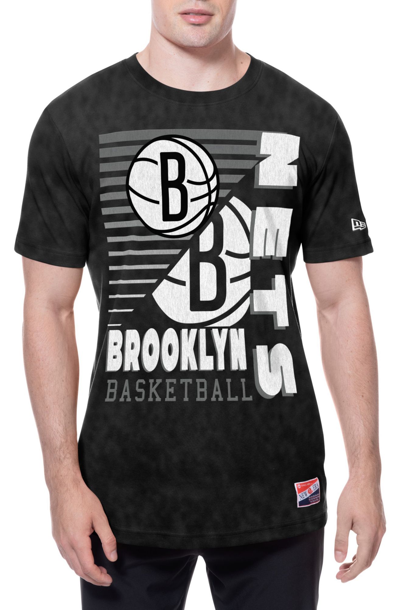 New Era Men's Brooklyn Nets Black Throwback Washed T-Shirt