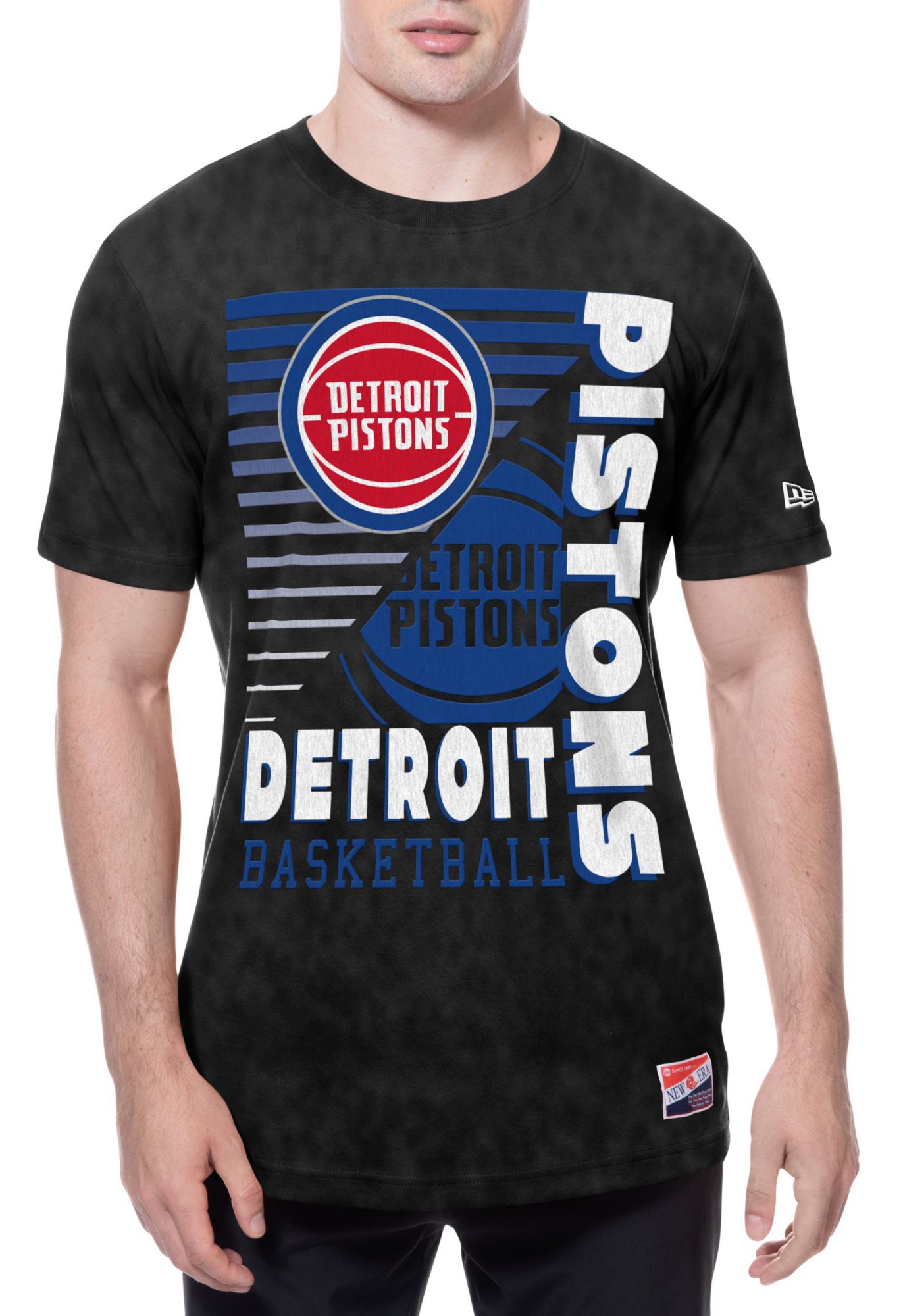 New Era Men's Detroit Pistons Black Throwback Washed T-Shirt