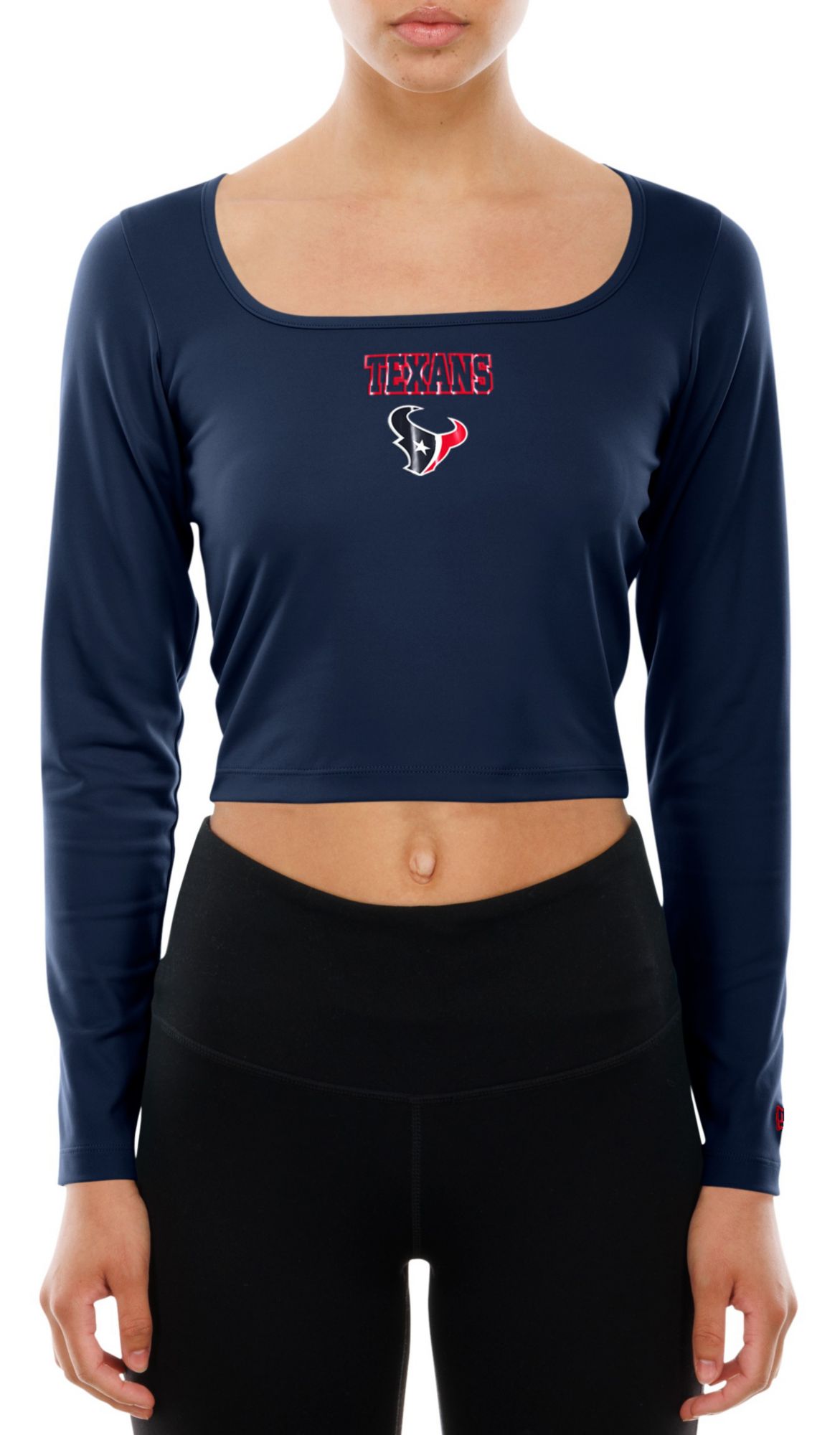 New Era Women's Houston Texans Navy Fitted Square Neck Long Sleeve T-Shirt