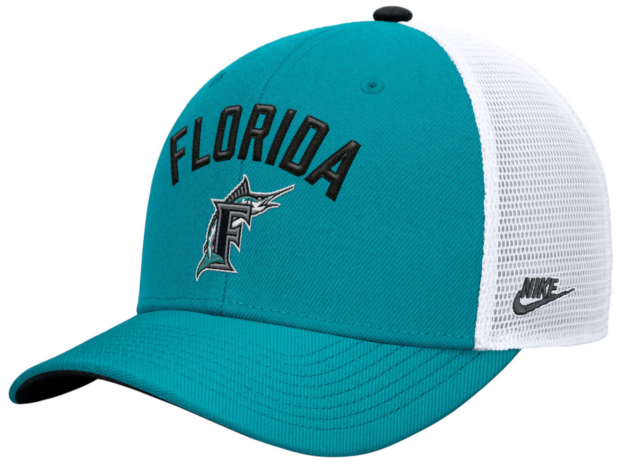 Nike Adult Miami Marlins Teal Rise Trucker Hat