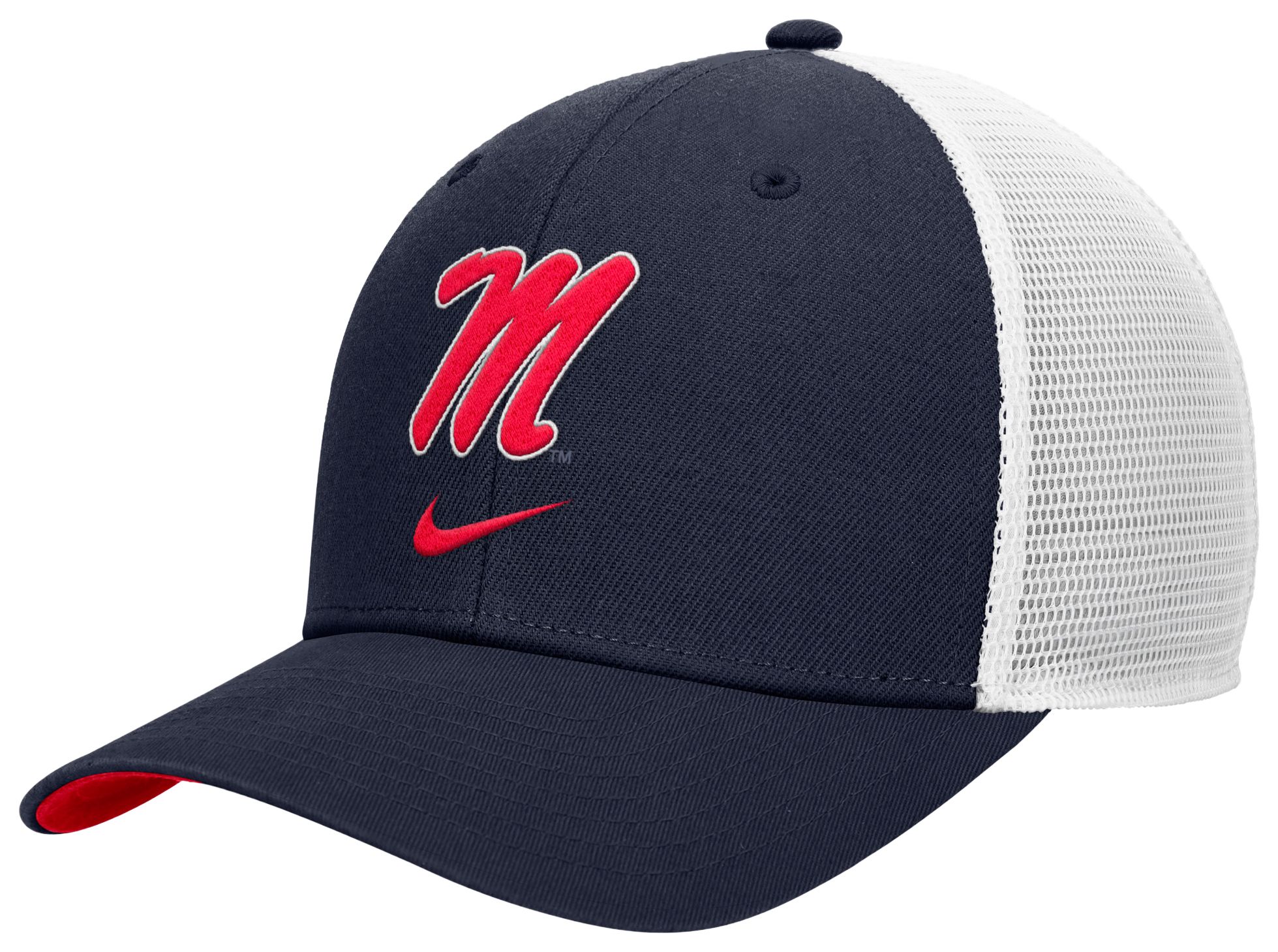 Nike Adult Ole Miss Rebels Navy Rise Logo Swoosh Trucker Hat