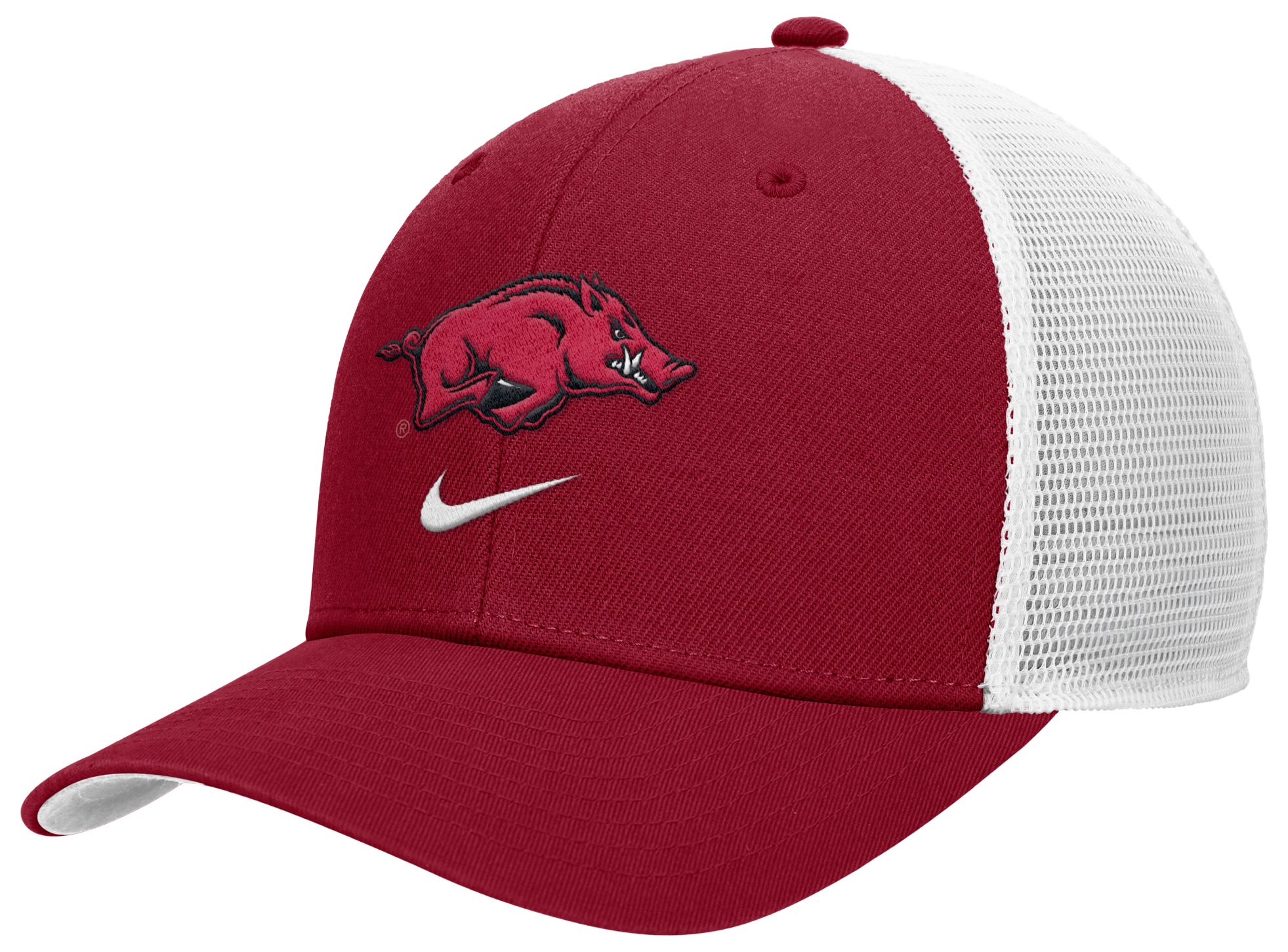 Nike Adult Arkansas Razorbacks Team Crimson Rise Logo Swoosh Trucker Hat