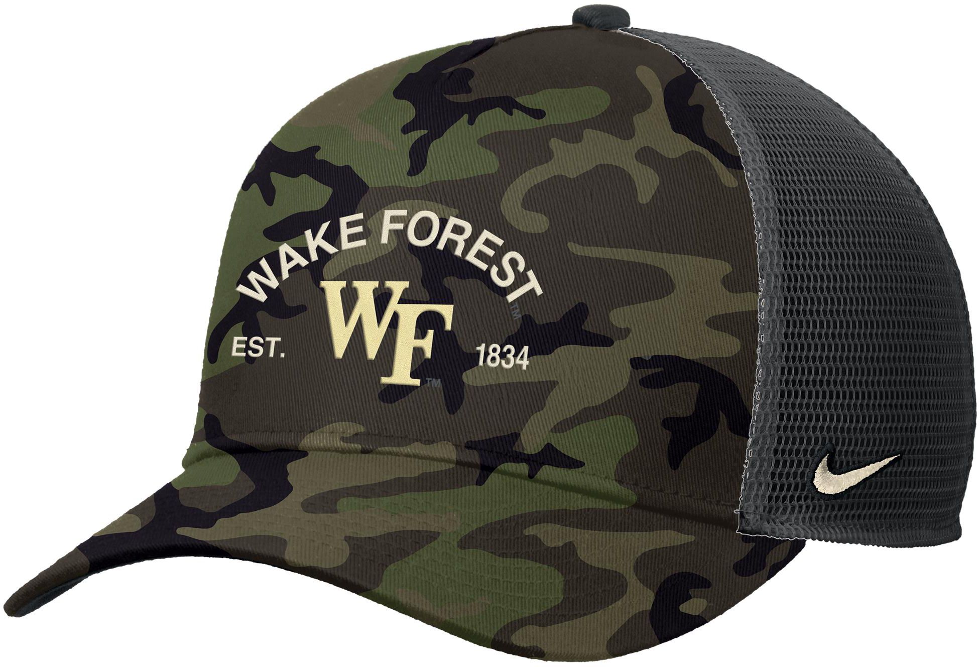 Nike Adult Wake Forest Demon Deacons Camo 2025 Military Appreciation Trucker Hat