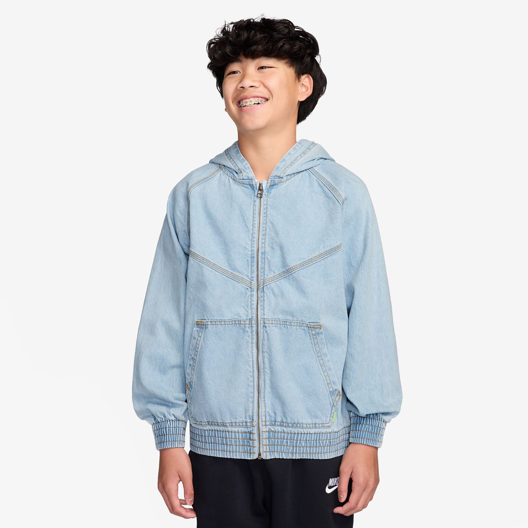 Nike Kids' Sportswear Full-Zip Hooded Denim Jacket