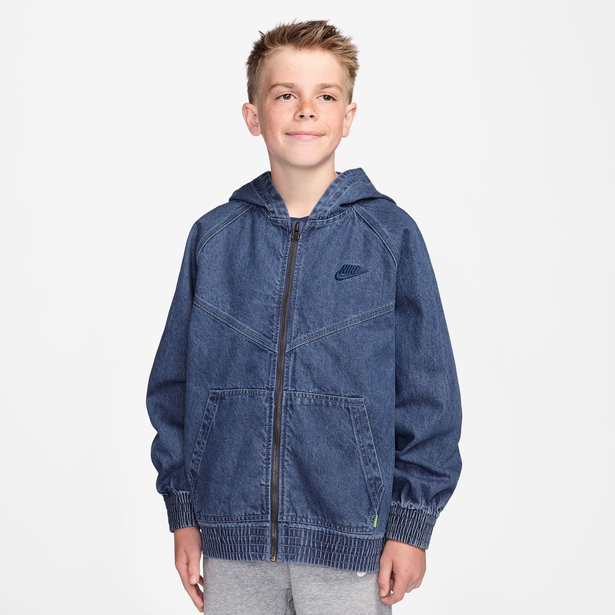 Nike Kids' Sportswear Full-Zip Hooded Denim Jacket