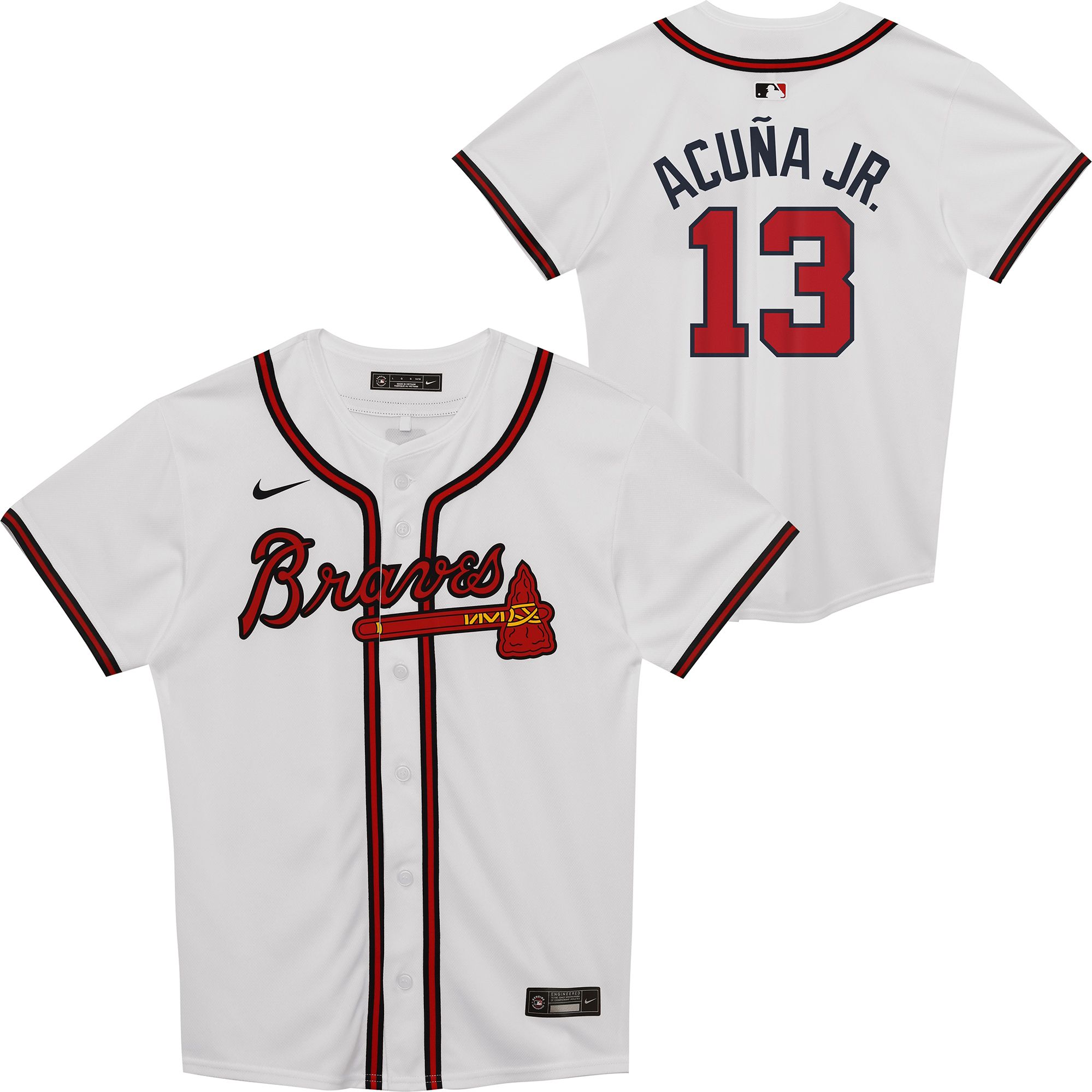 Nike Boys' Atlanta Braves White Ronald Acuña Jr. #13 Home Game Jersey