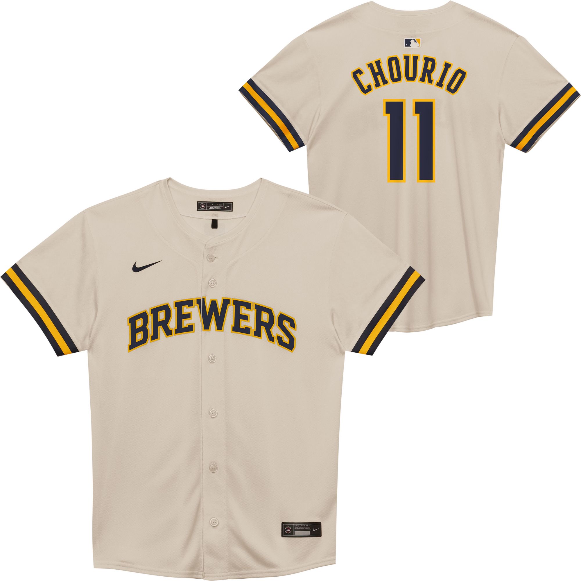 Nike Boys' Milwaukee Brewers White Jackson Chourio #11 Home Game Jersey