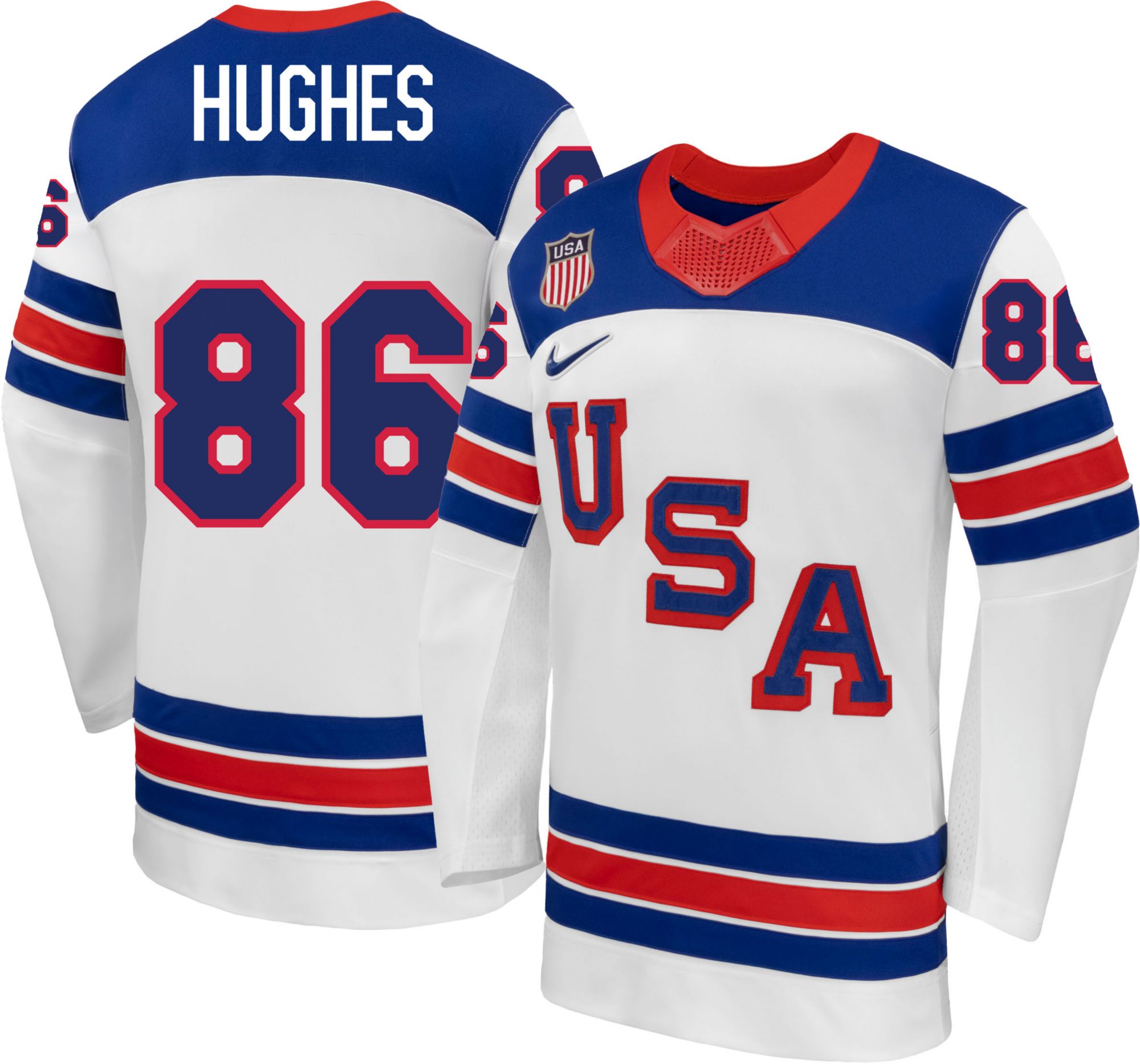 Nike Adult Team USA Jack Hughes #86 Replica White Jersey