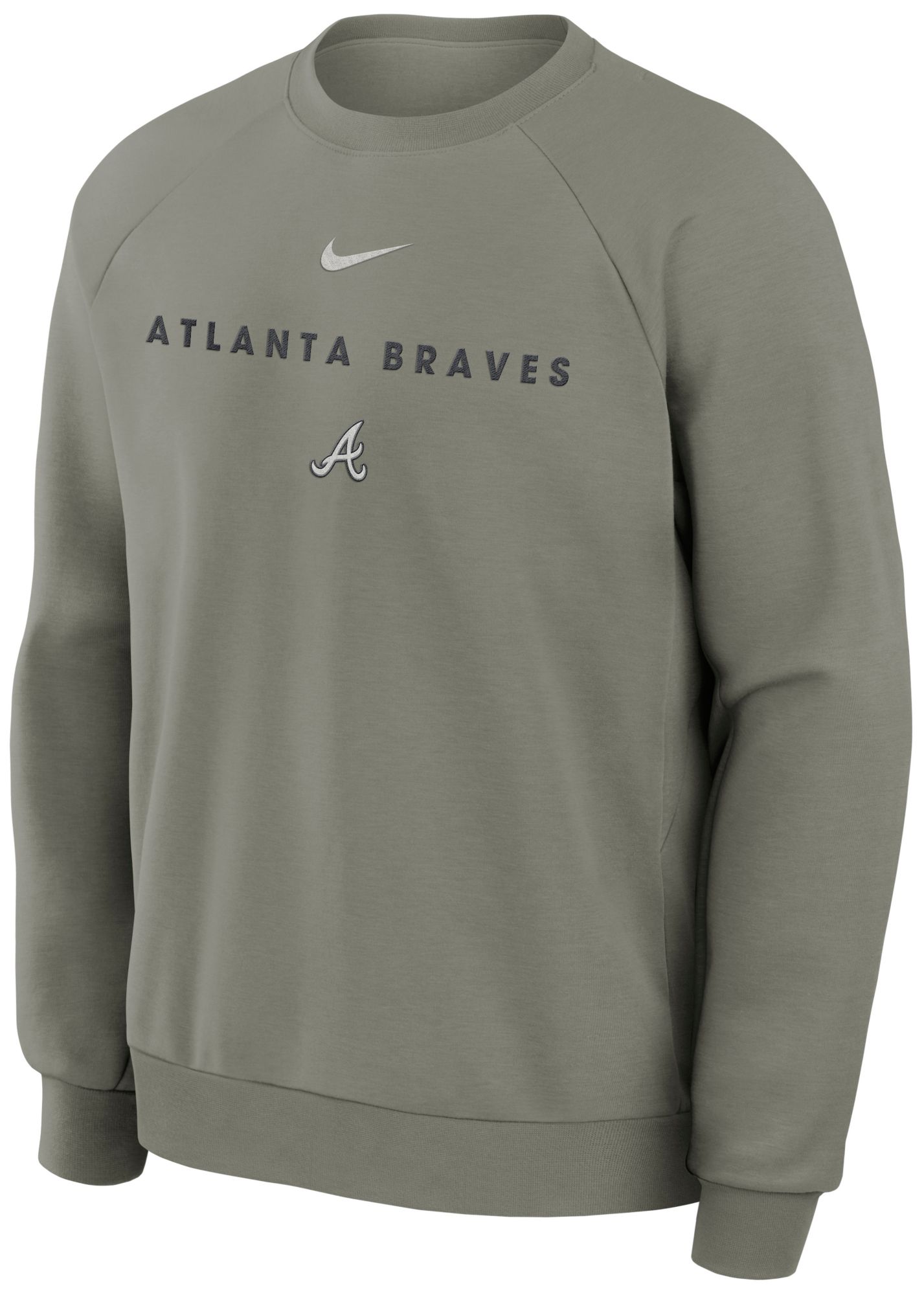 Nike Men's Atlanta Braves Gray Dri-FIT Primary Fleece UV Crewneck Sweatshirt