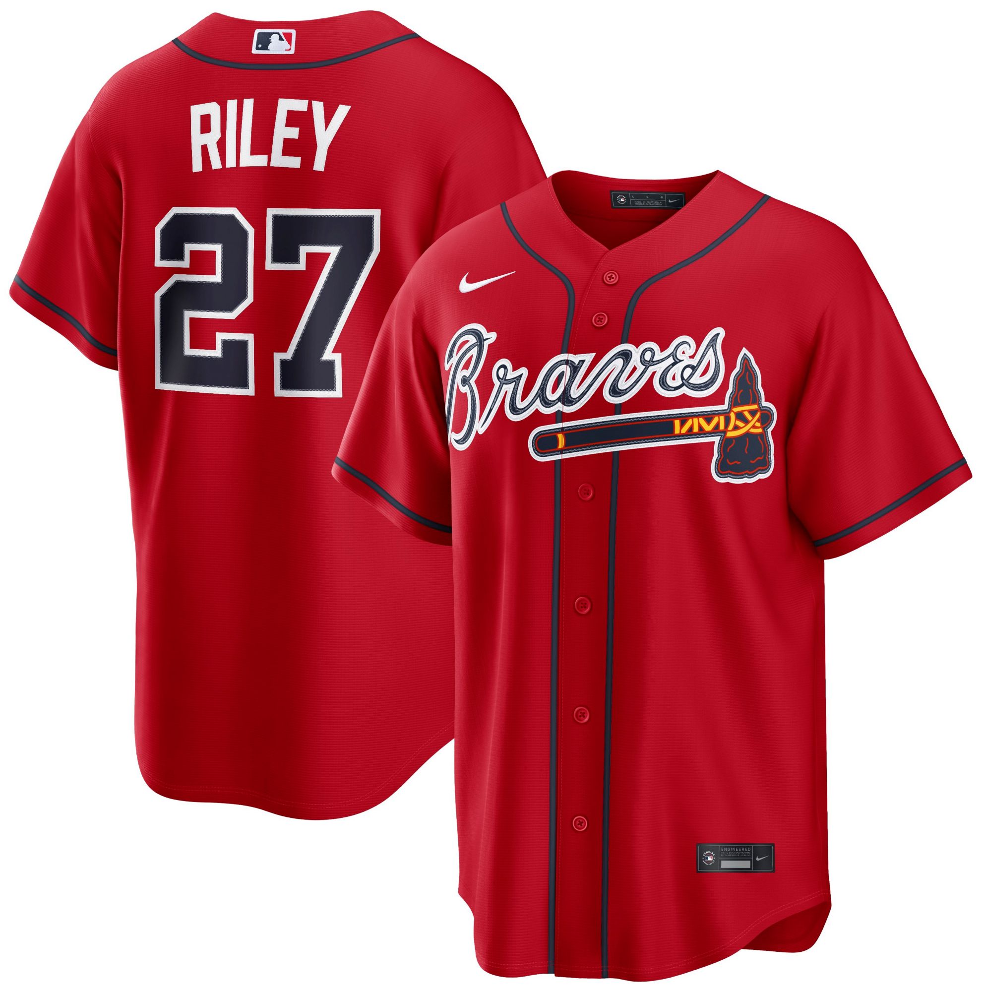 Nike Men's Atlanta Braves Red Austin Riley #27 Alternate Replica Jersey