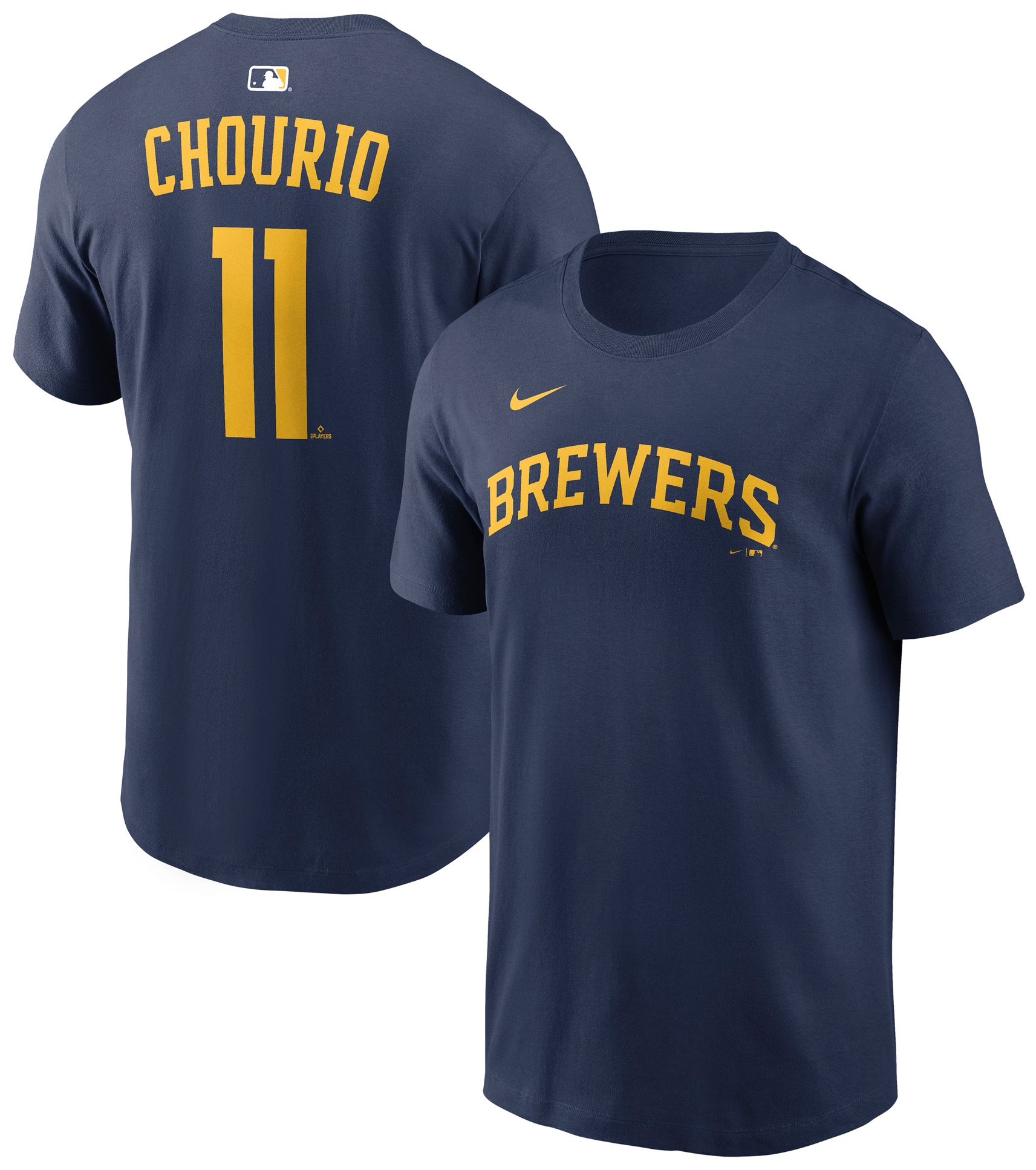 Nike Men's Milwaukee Brewers Jackson Chourio #11 Navy Home T-Shirt