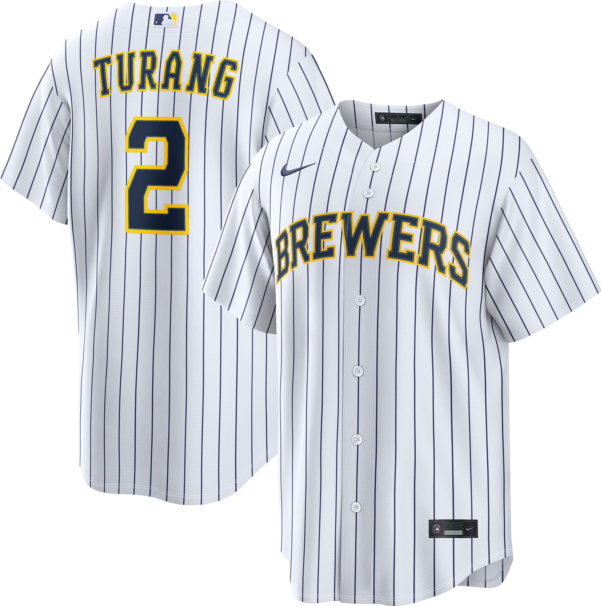 Nike Men's Milwaukee Brewers Brice Turang #2 Navy Alternate Replica Jersey